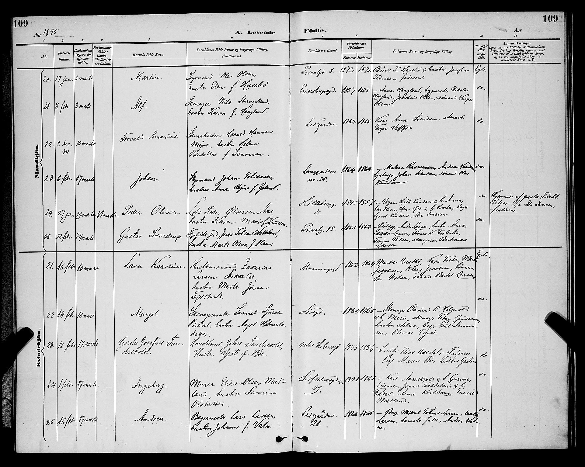 St. Petri sokneprestkontor, AV/SAST-A-101813/001/30/30BB/L0006: Klokkerbok nr. B 6, 1890-1897, s. 109