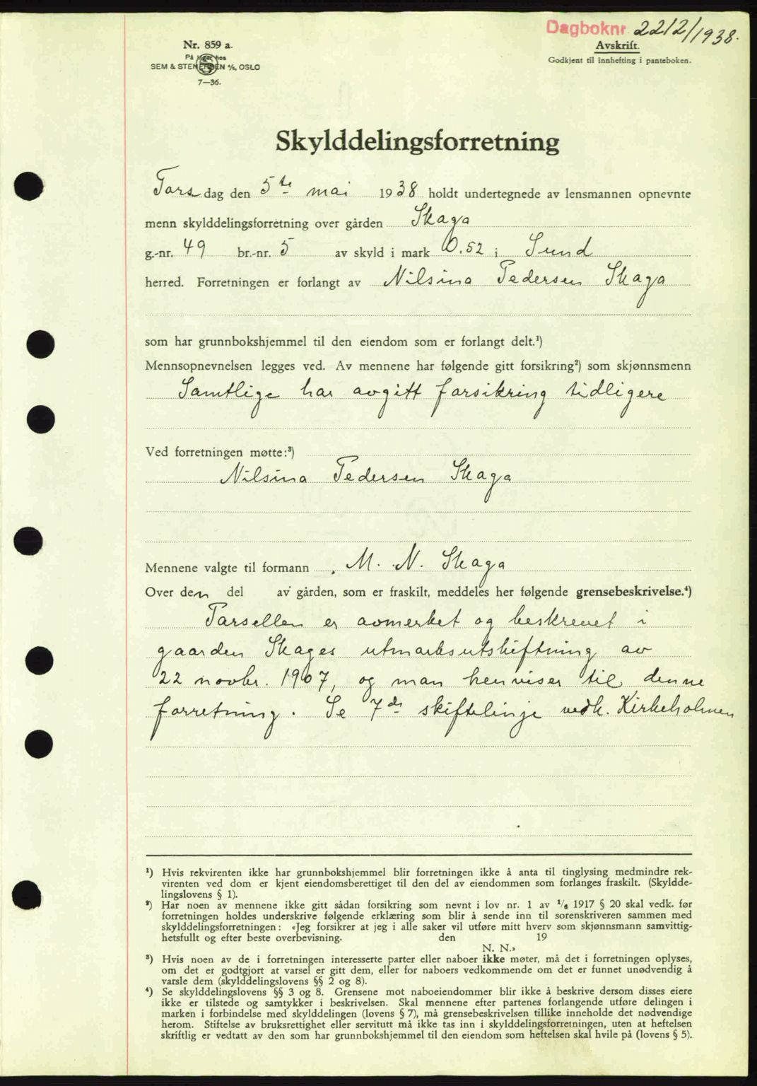 Midhordland sorenskriveri, SAB/A-3001/1/G/Gb/Gbh/L0005: Pantebok nr. A9-10, 1938-1938, Dagboknr: 2212/1938