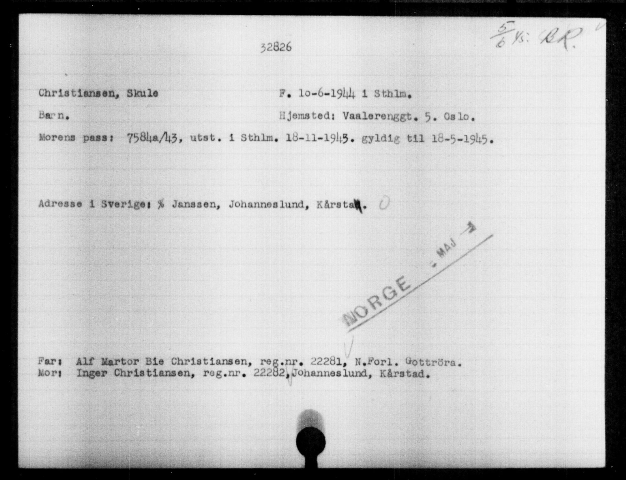 Utenriksstasjonene, Legasjonen i Stockholm, Flyktningkontoret, AV/RA-S-6753/V/Va/L0013: Kjesäterkartoteket, flyktninger med registreringsnr. 31500-34731, 1940-1945, s. 1388