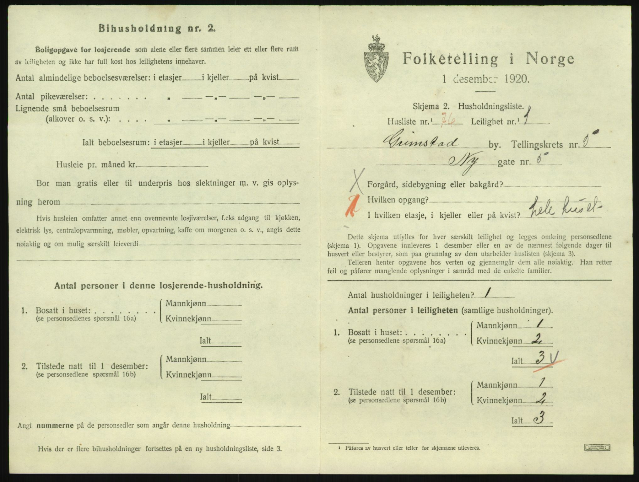 SAK, Folketelling 1920 for 0904 Grimstad kjøpstad, 1920, s. 2287