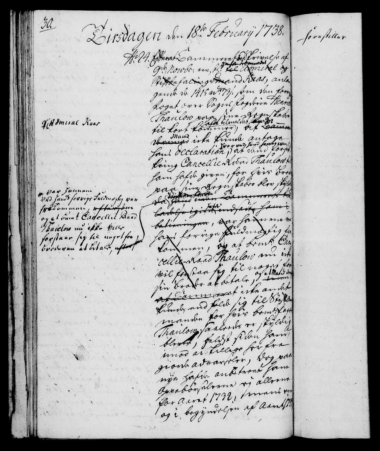 Rentekammeret, Kammerkanselliet, RA/EA-3111/G/Gh/Gha/L0020: Norsk ekstraktmemorialprotokoll (merket RK 53.65), 1738-1739, s. 30