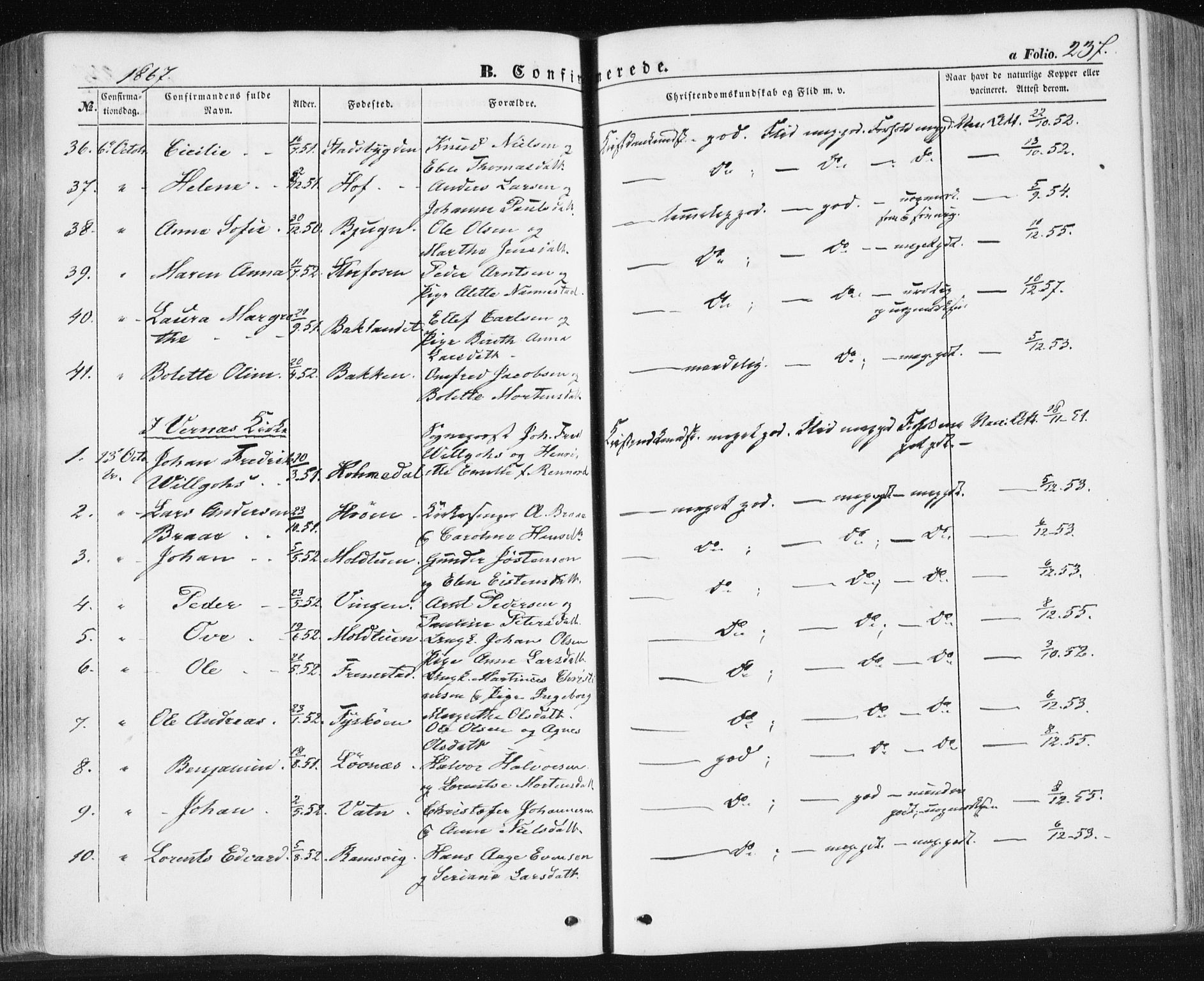 Ministerialprotokoller, klokkerbøker og fødselsregistre - Sør-Trøndelag, SAT/A-1456/659/L0737: Ministerialbok nr. 659A07, 1857-1875, s. 237