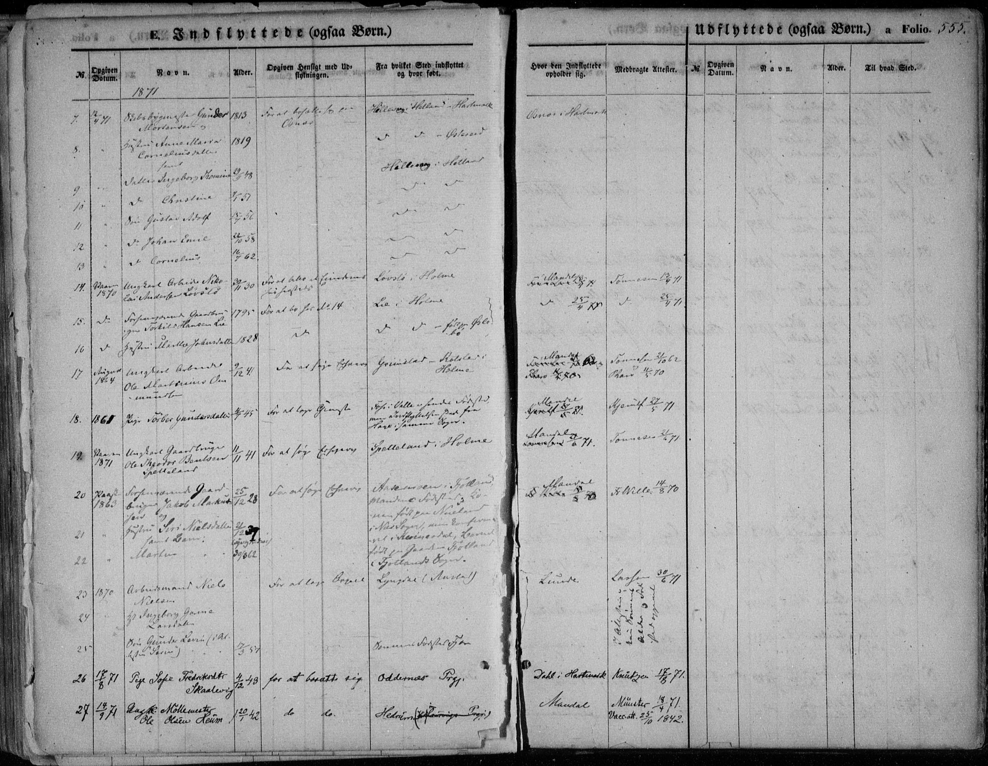 Mandal sokneprestkontor, SAK/1111-0030/F/Fa/Faa/L0014: Ministerialbok nr. A 14, 1859-1872, s. 555