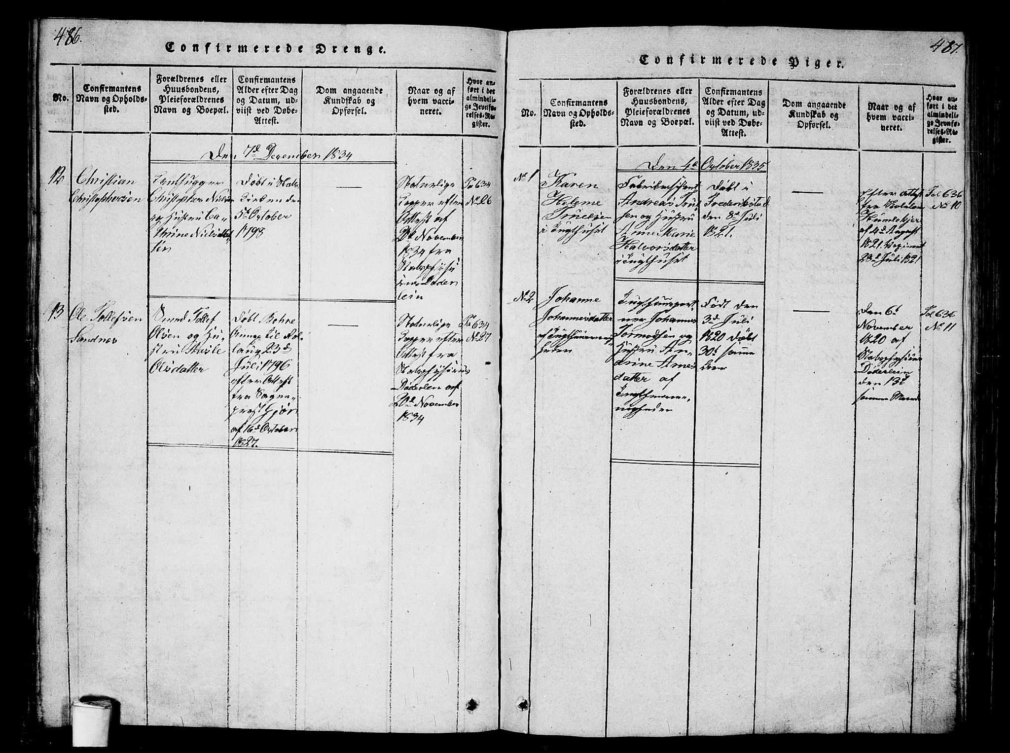 Kristiania tukthusprest Kirkebøker, SAO/A-10881/G/Ga/L0001: Klokkerbok nr. 1, 1818-1857, s. 486-487