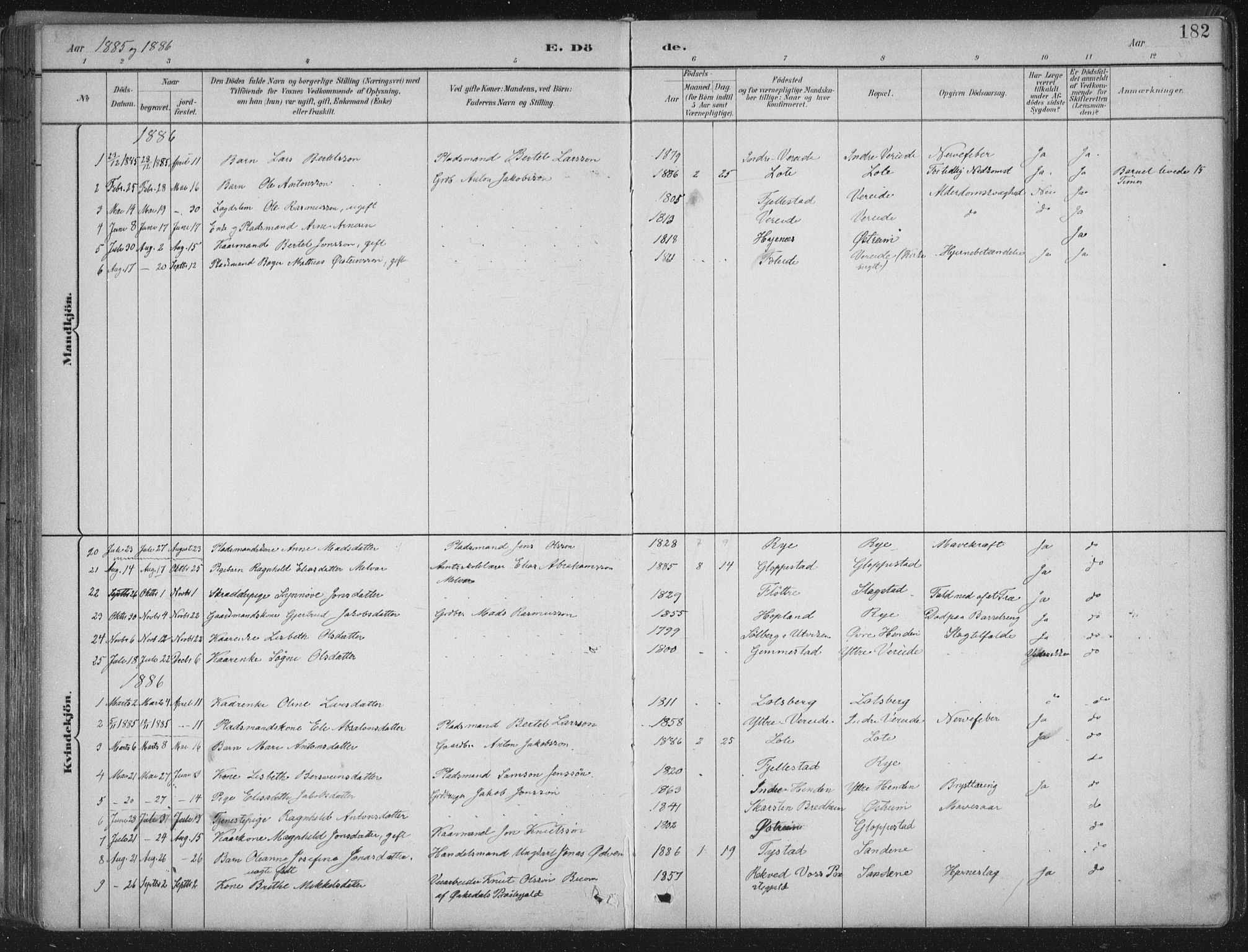 Gloppen sokneprestembete, AV/SAB-A-80101/H/Haa/Haab/L0001: Ministerialbok nr. B  1, 1885-1905, s. 182