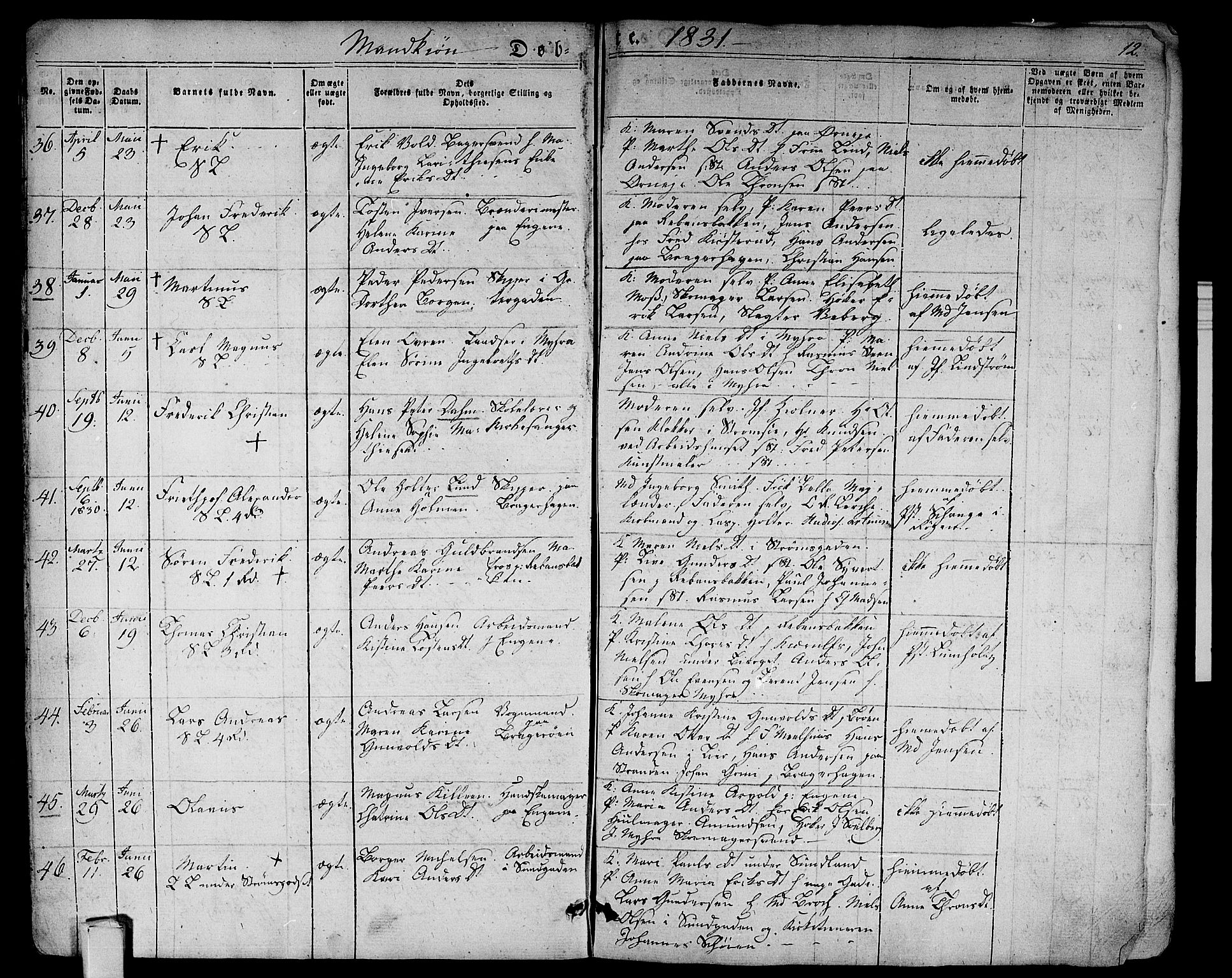 Bragernes kirkebøker, AV/SAKO-A-6/F/Fb/L0001: Ministerialbok nr. II 1, 1830-1847, s. 12