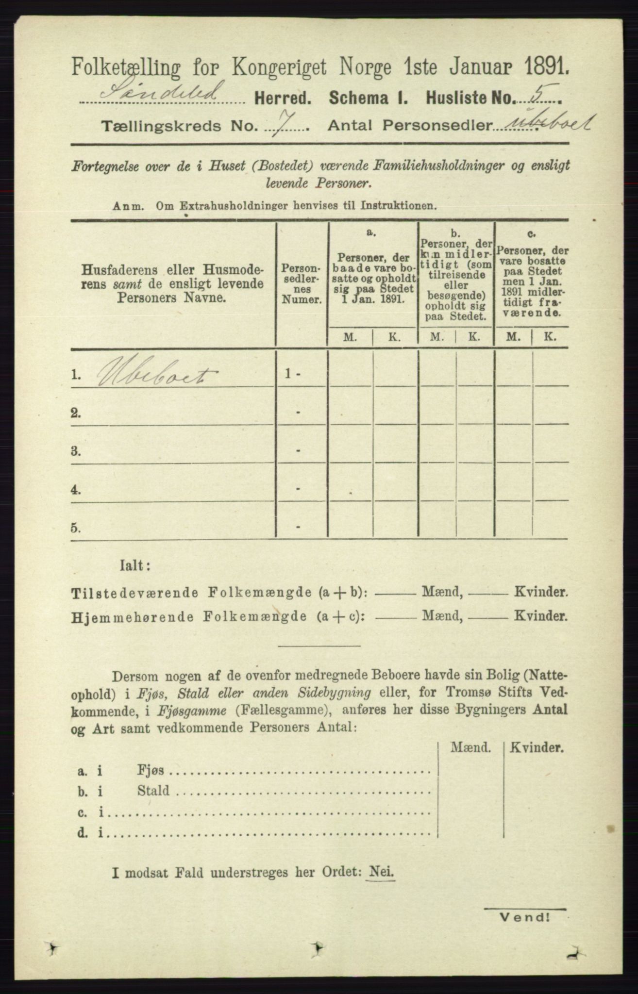 RA, Folketelling 1891 for 0913 Søndeled herred, 1891, s. 2305