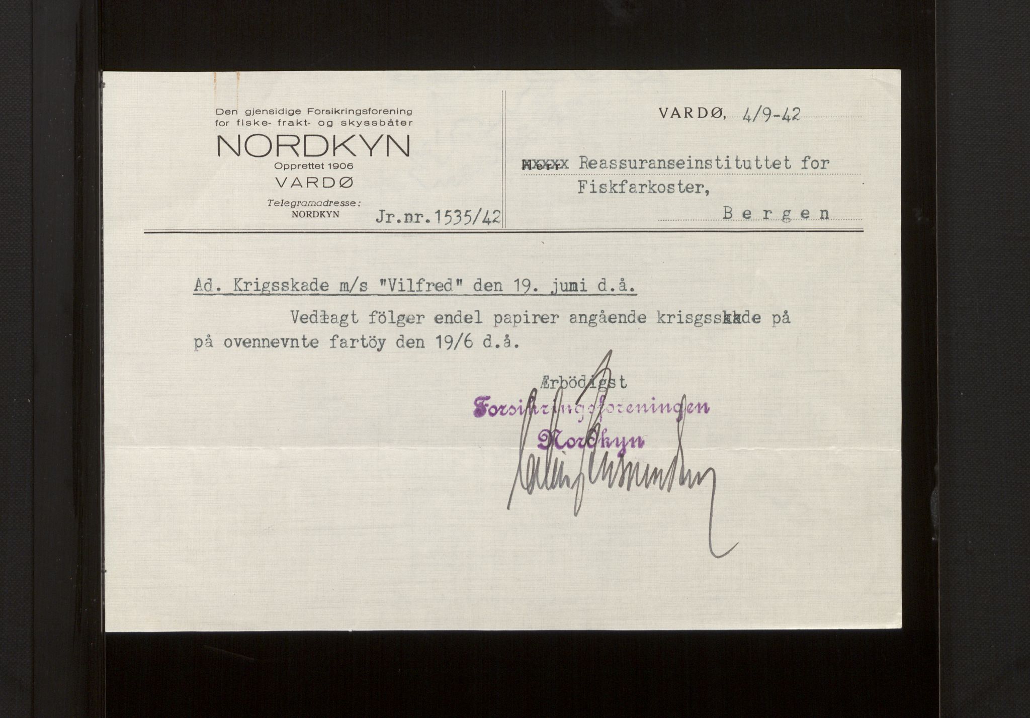 Fiskeridirektoratet - 1 Adm. ledelse - 13 Båtkontoret, AV/SAB-A-2003/La/L0008: Statens krigsforsikring for fiskeflåten, 1936-1971, s. 304