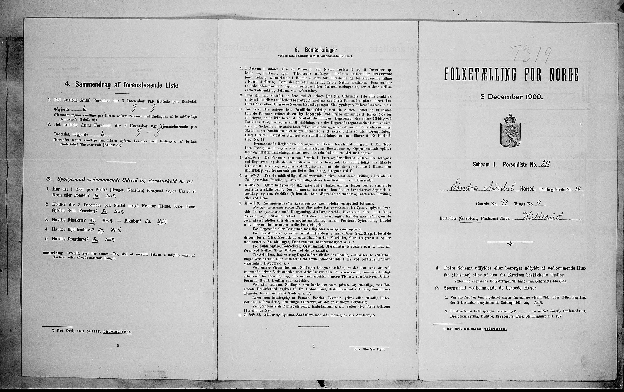 SAH, Folketelling 1900 for 0540 Sør-Aurdal herred, 1900, s. 1221