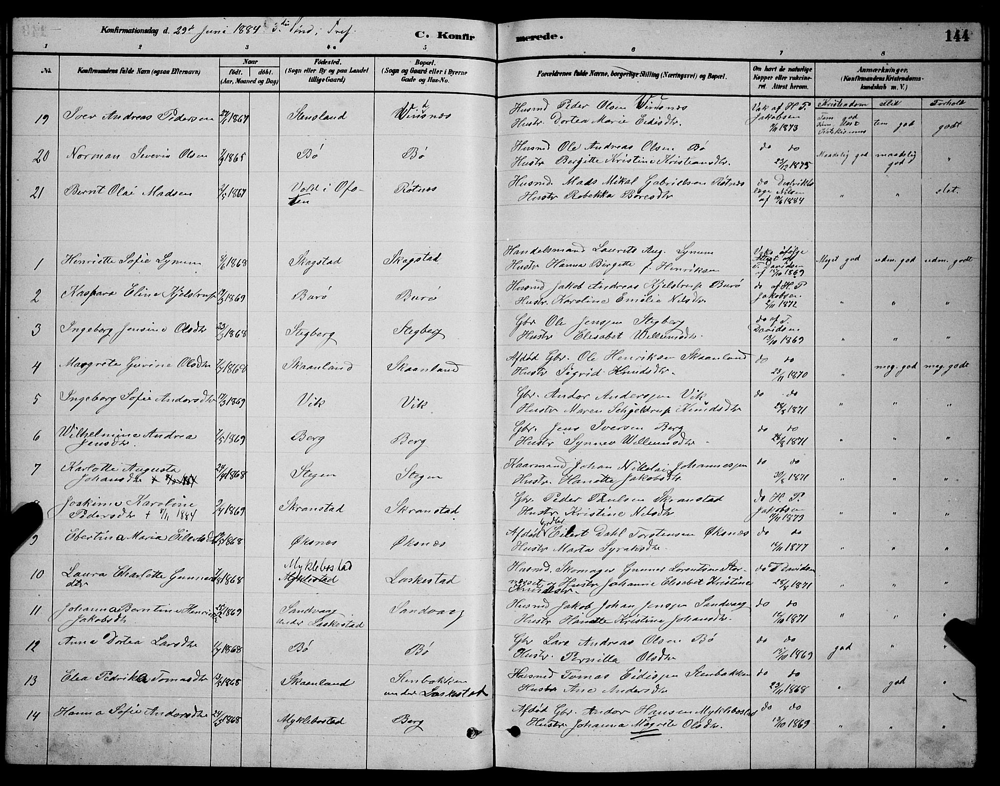 Ministerialprotokoller, klokkerbøker og fødselsregistre - Nordland, AV/SAT-A-1459/855/L0816: Klokkerbok nr. 855C05, 1879-1894, s. 144