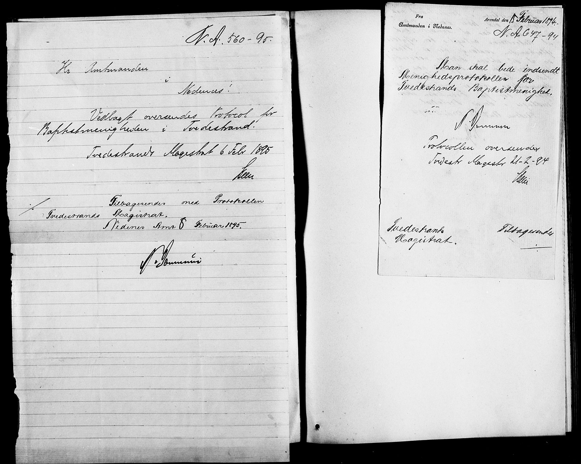 Baptistmenigheten i Tvedestrand, SAK/1292-0004/F/Fa/L0002: Dissenterprotokoll nr. F 1, 1892-1895