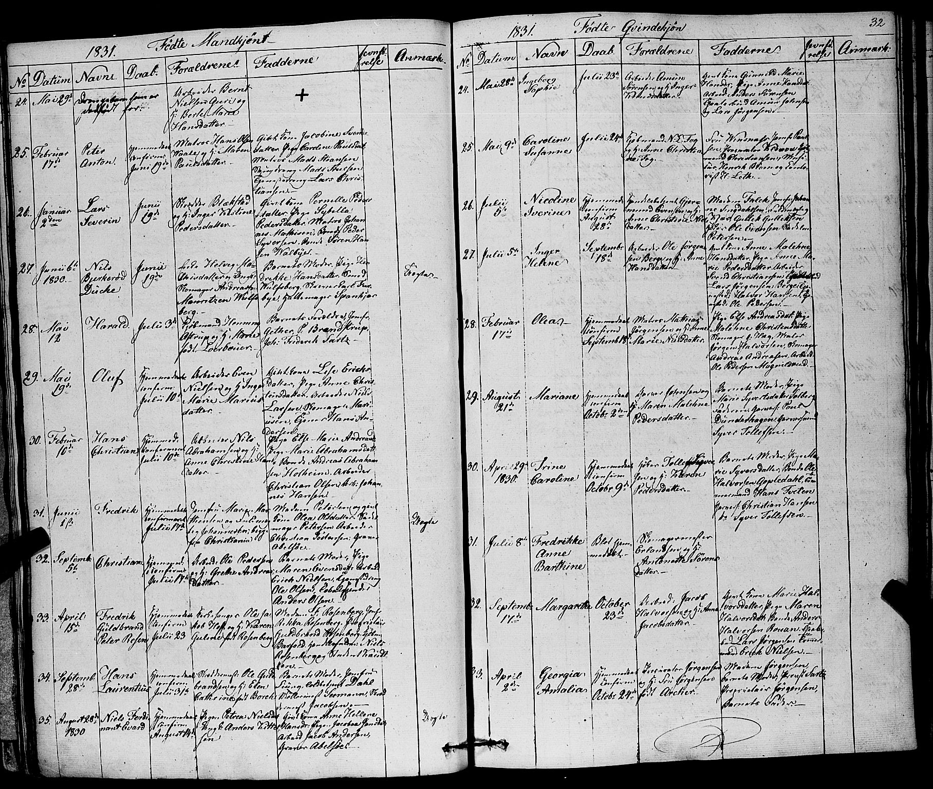 Larvik kirkebøker, SAKO/A-352/F/Fa/L0002: Ministerialbok nr. I 2, 1825-1847, s. 32