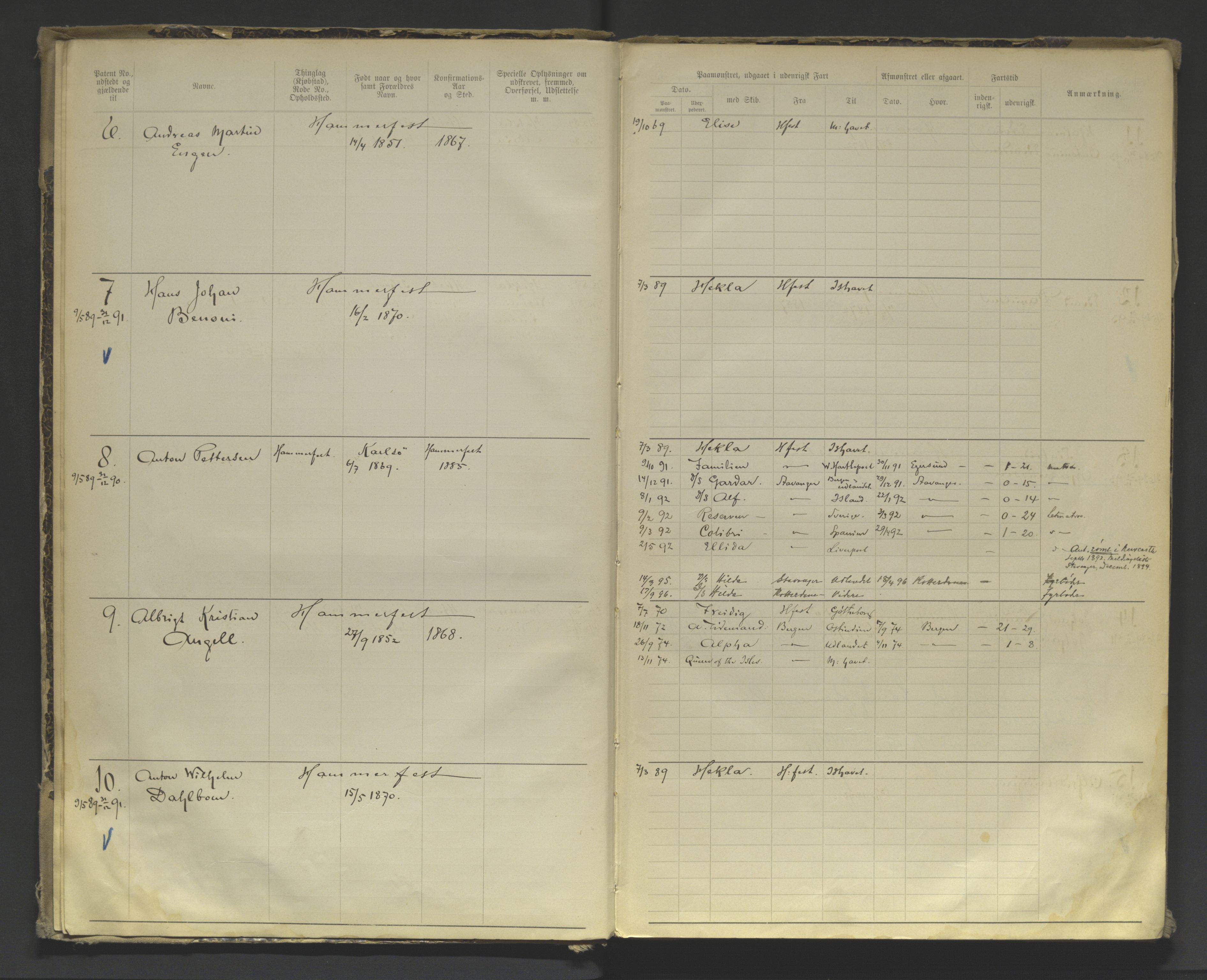 Tromsø sjømannskontor/innrullerings-/mønstringsdistrikt, AV/SATØ-S-0243/F/Fa/L0004: Annotasjonsrulle. Defekt: manglende rygg. Nr. 1-473, 1869-1912