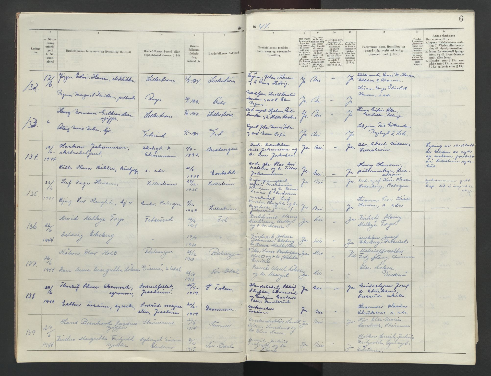 Nedre Romerike sorenskriveri, AV/SAO-A-10469/L/Lc/L0002: Lysingsbok, 1944-1953, s. 6