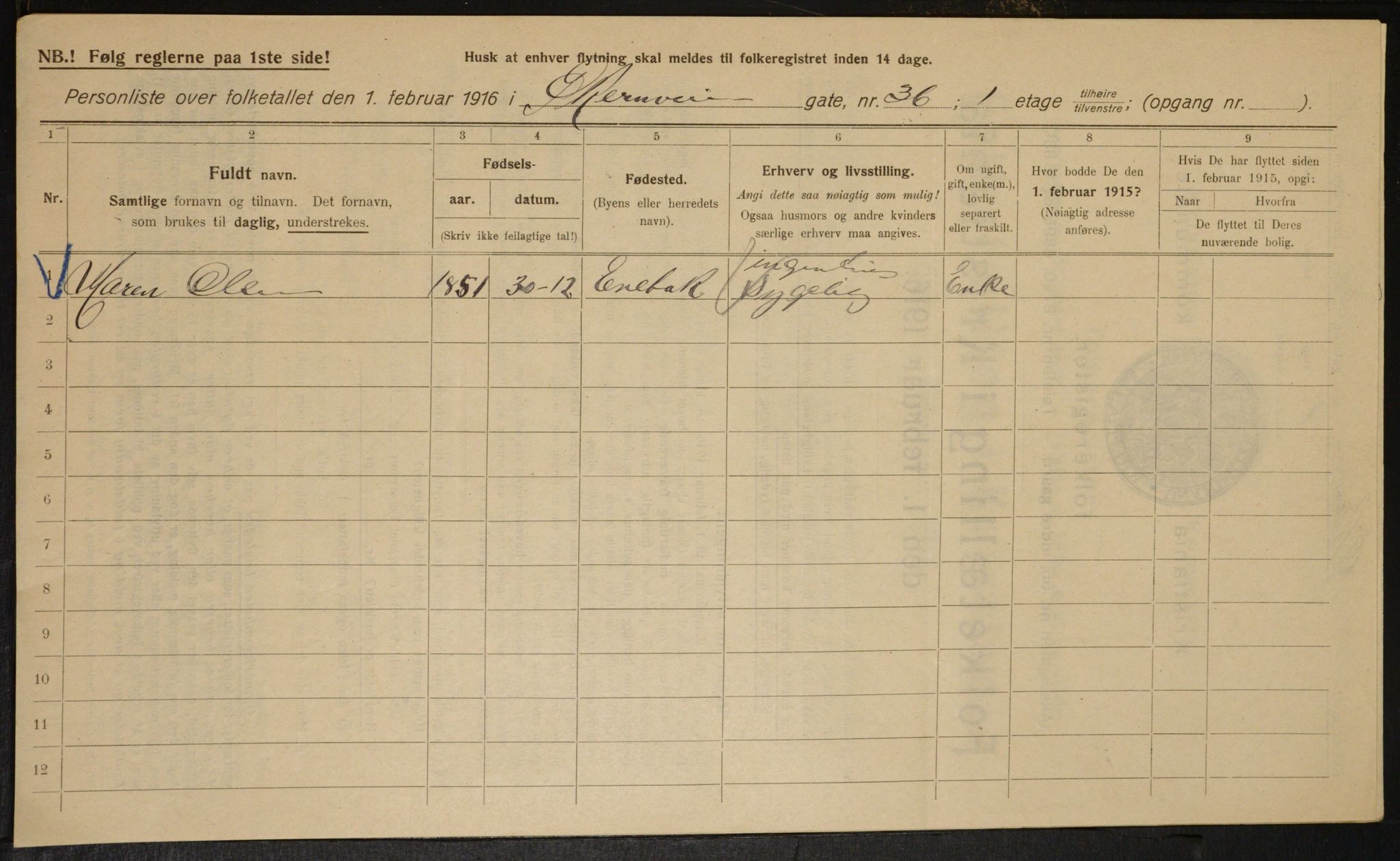 OBA, Kommunal folketelling 1.2.1916 for Kristiania, 1916, s. 132589