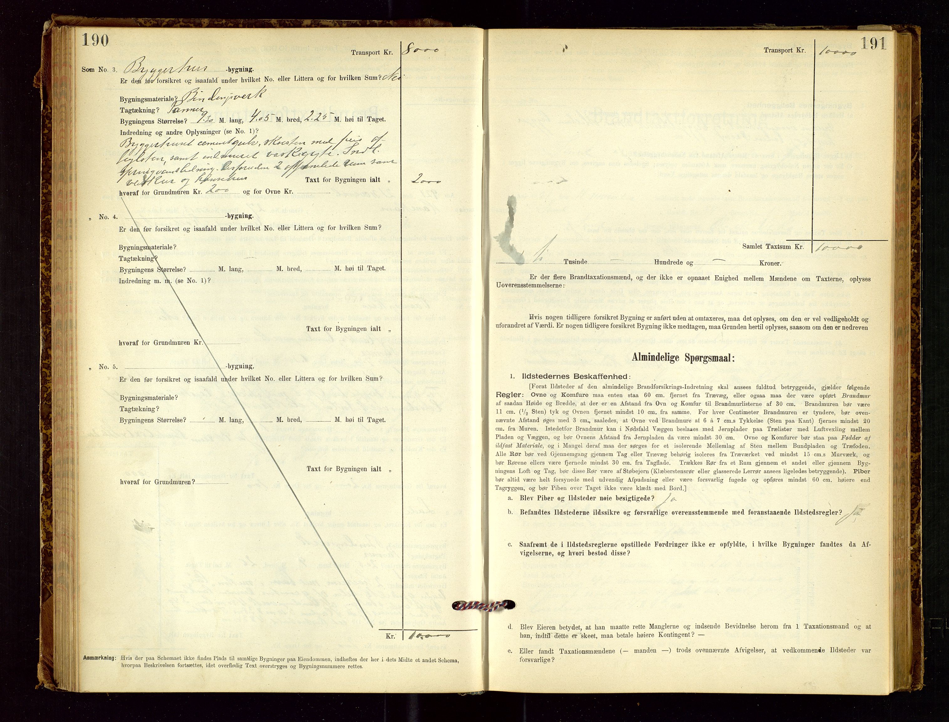 Sand lensmannskontor, AV/SAST-A-100415/Goc/L0001: "Brandtaxationsprotokol", 1895-1935, s. 190-191