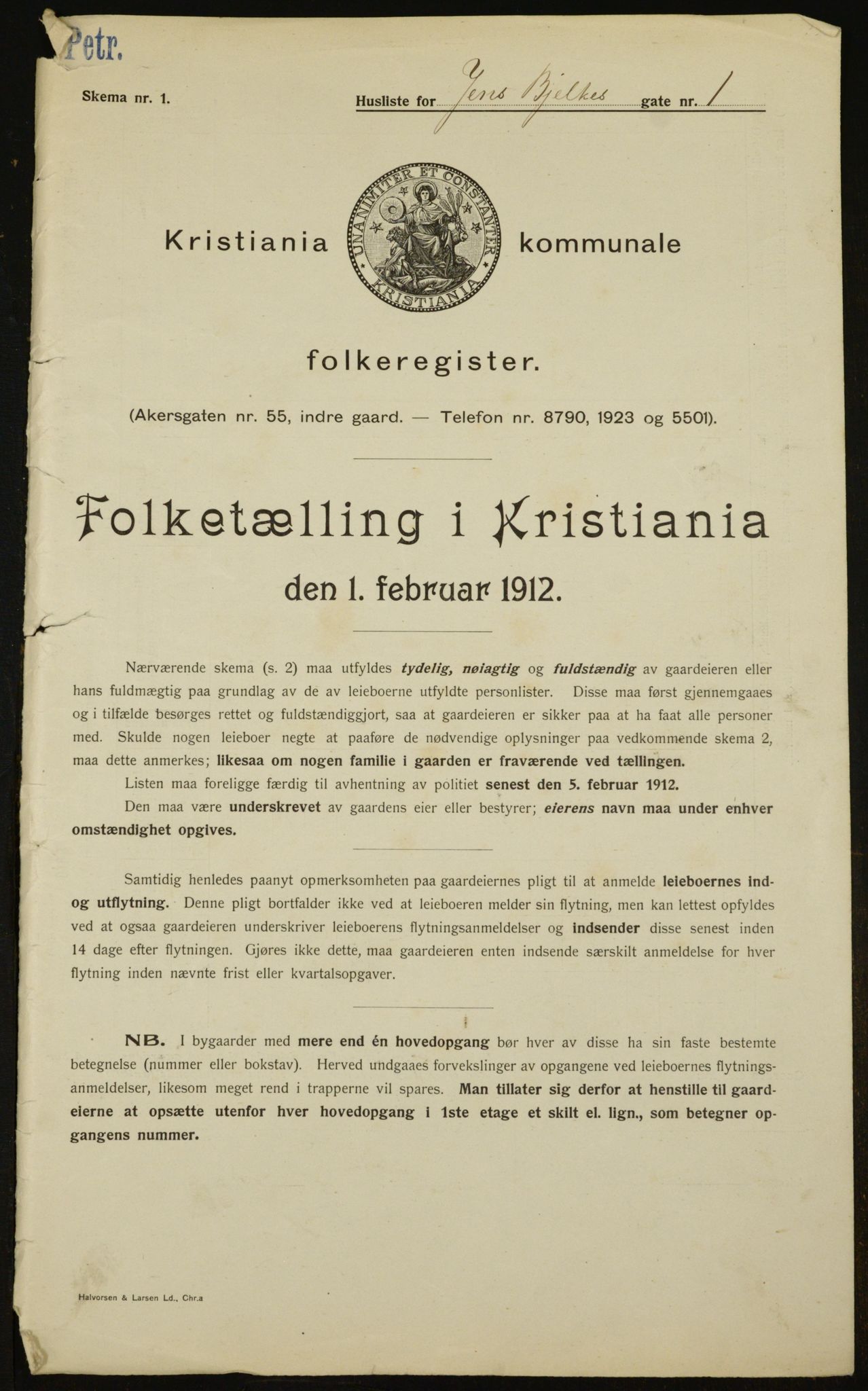 OBA, Kommunal folketelling 1.2.1912 for Kristiania, 1912, s. 45756