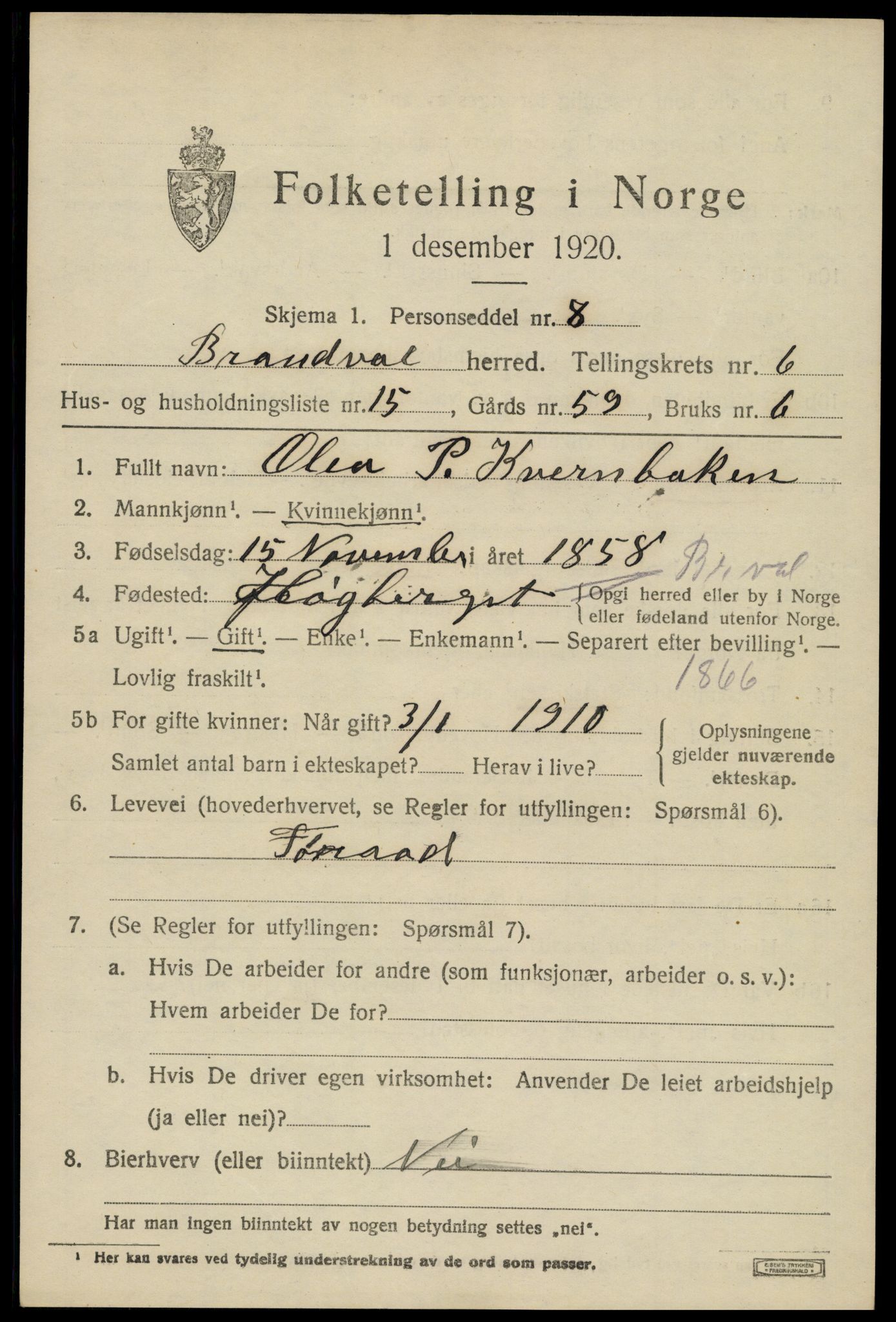 SAH, Folketelling 1920 for 0422 Brandval herred, 1920, s. 5438
