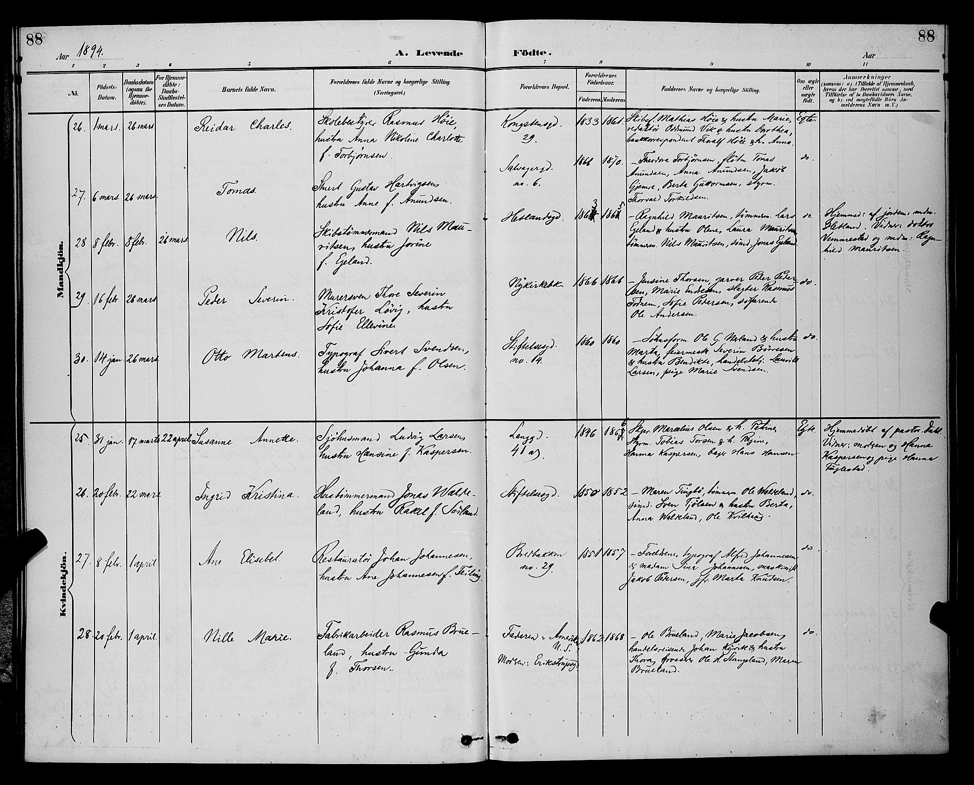 St. Petri sokneprestkontor, AV/SAST-A-101813/001/30/30BB/L0006: Klokkerbok nr. B 6, 1890-1897, s. 88