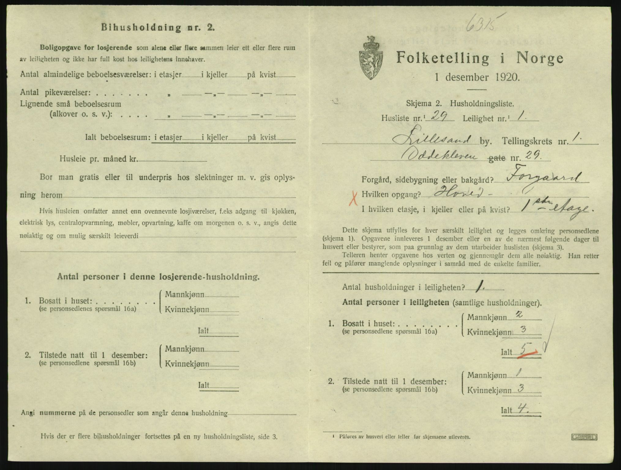 SAK, Folketelling 1920 for 0905 Lillesand ladested, 1920, s. 555