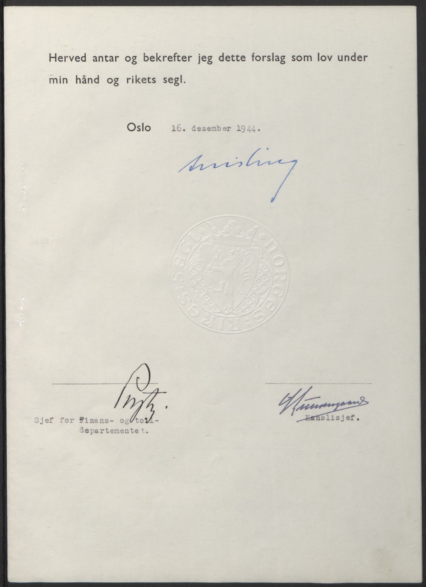 NS-administrasjonen 1940-1945 (Statsrådsekretariatet, de kommisariske statsråder mm), RA/S-4279/D/Db/L0100: Lover, 1944, s. 654