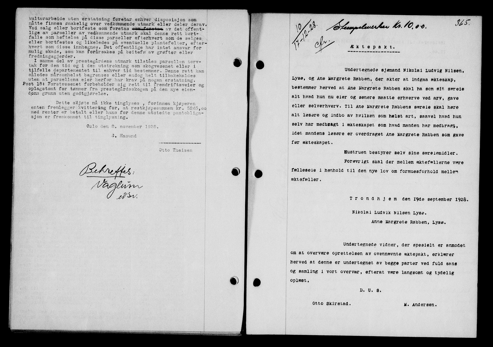 Fosen sorenskriveri, AV/SAT-A-1107/1/2/2C/L0067: Pantebok nr. 58, 1928-1929, s. 365, Tingl.dato: 17.12.1928