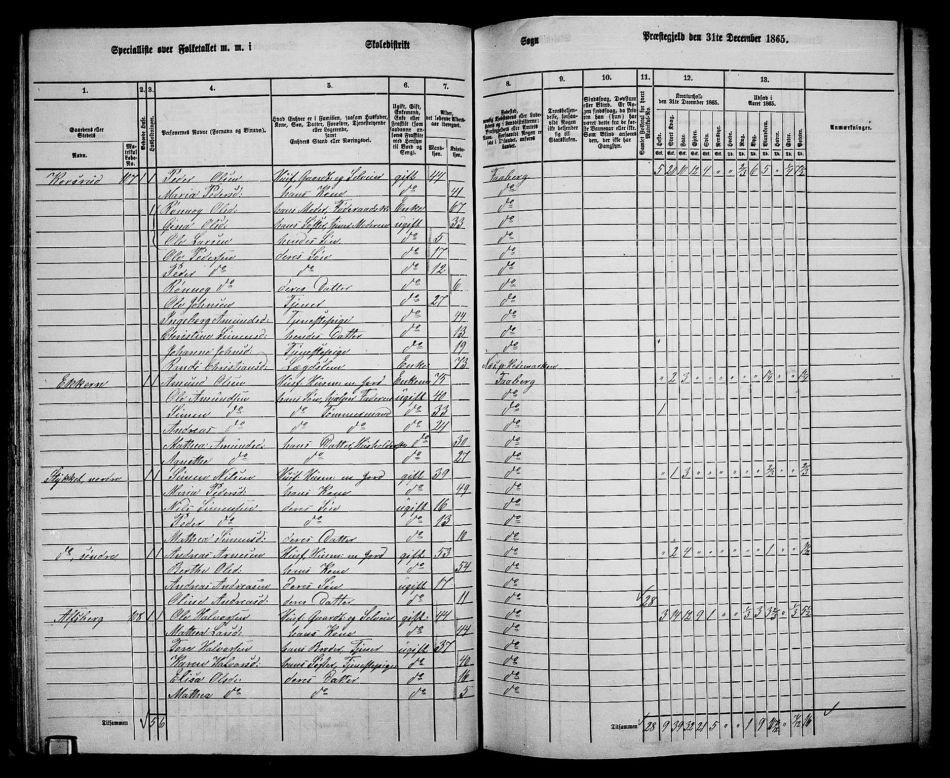 RA, Folketelling 1865 for 0524L Fåberg prestegjeld, Fåberg sokn og Lillehammer landsokn, 1865, s. 45