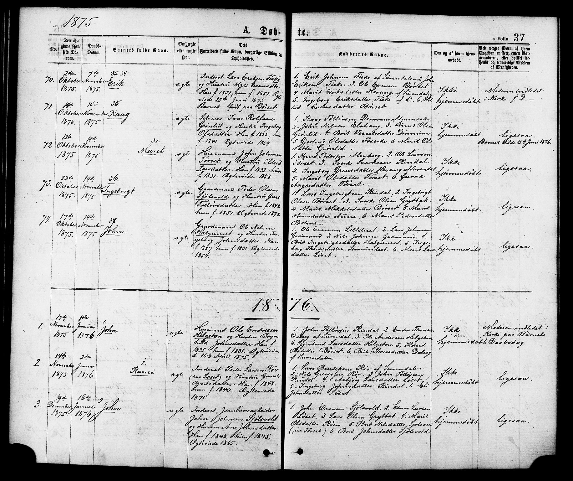 Ministerialprotokoller, klokkerbøker og fødselsregistre - Møre og Romsdal, SAT/A-1454/598/L1068: Ministerialbok nr. 598A02, 1872-1881, s. 37