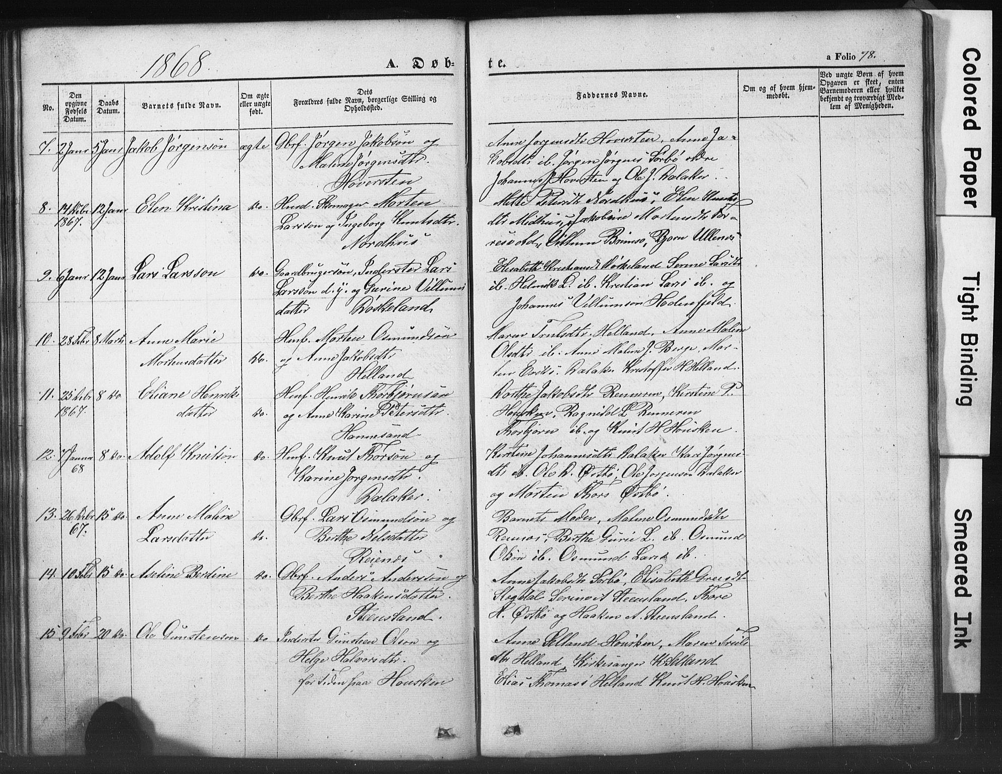 Rennesøy sokneprestkontor, AV/SAST-A -101827/H/Ha/Hab/L0002: Klokkerbok nr. B 2, 1852-1880, s. 78