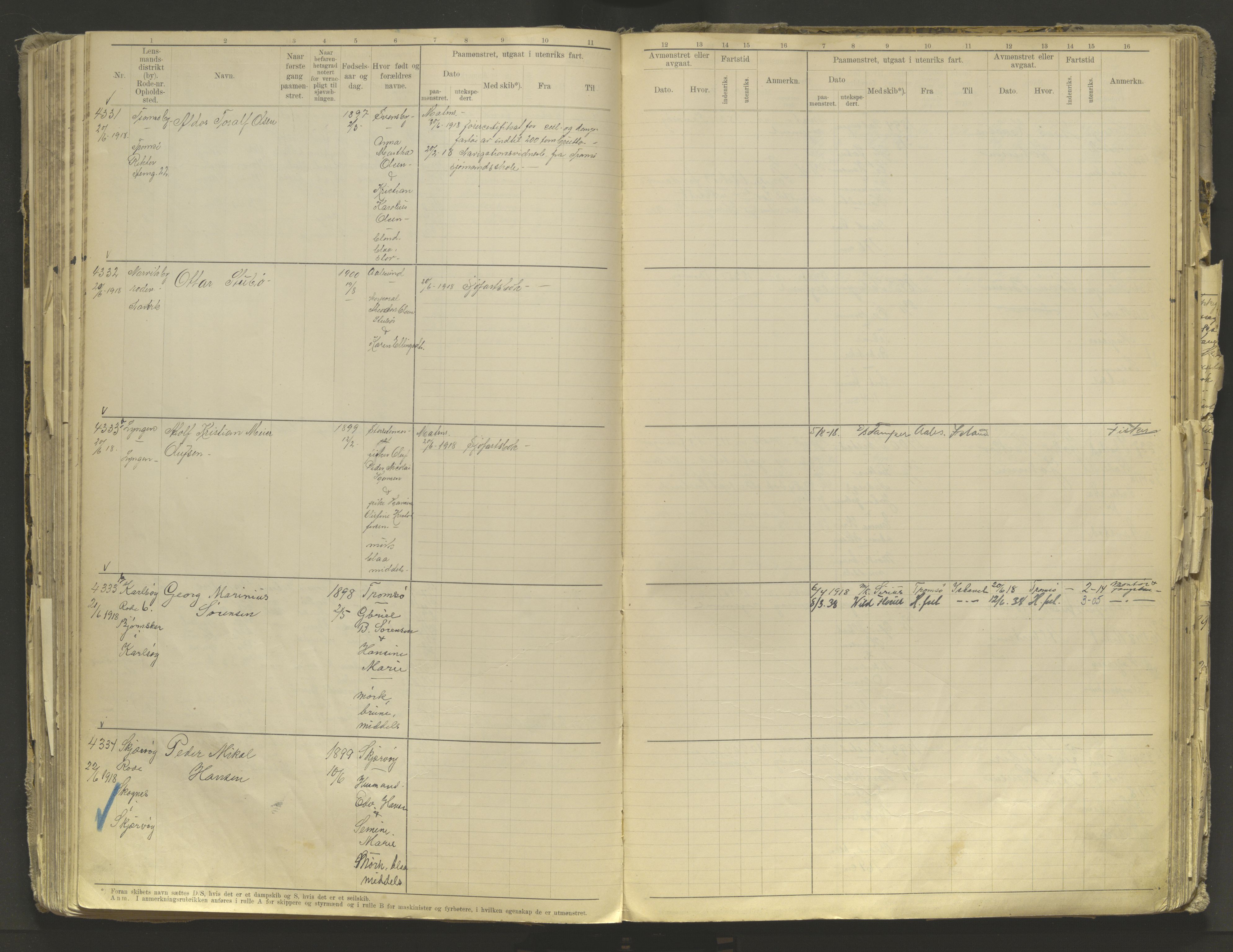 Tromsø sjømannskontor/innrullerings-/mønstringsdistrikt, AV/SATØ-S-0243/F/Fb/L0010: Annotasjonsrulle. Defekt: løs innbinding. Nr. 3519-4972, 1916-1920