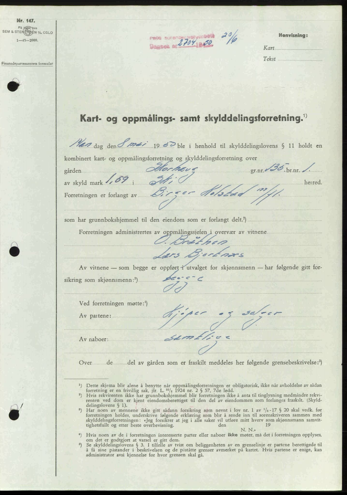 Follo sorenskriveri, SAO/A-10274/G/Ga/Gaa/L0092: Pantebok nr. I 92, 1950-1950, Dagboknr: 2704/1950