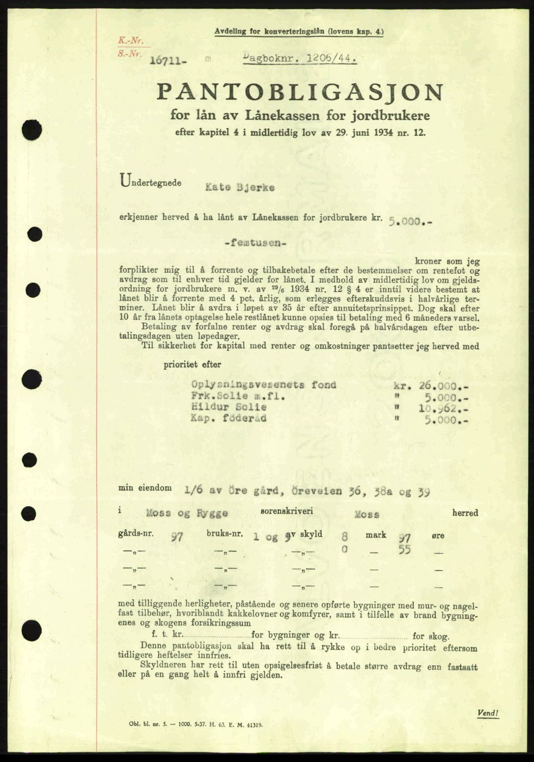 Moss sorenskriveri, SAO/A-10168: Pantebok nr. B13, 1943-1945, Dagboknr: 1206/1944