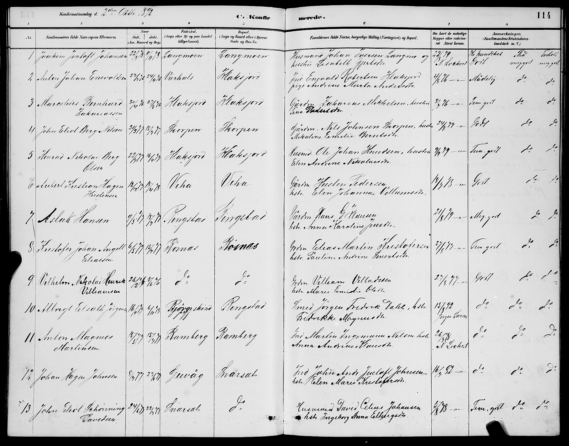 Ministerialprotokoller, klokkerbøker og fødselsregistre - Nordland, AV/SAT-A-1459/891/L1315: Klokkerbok nr. 891C04, 1886-1893, s. 114