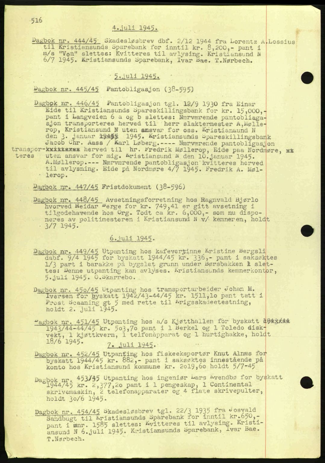 Kristiansund byfogd, AV/SAT-A-4587/A/27: Pantebok nr. 32a, 1938-1946, Dagboknr: 448/1945