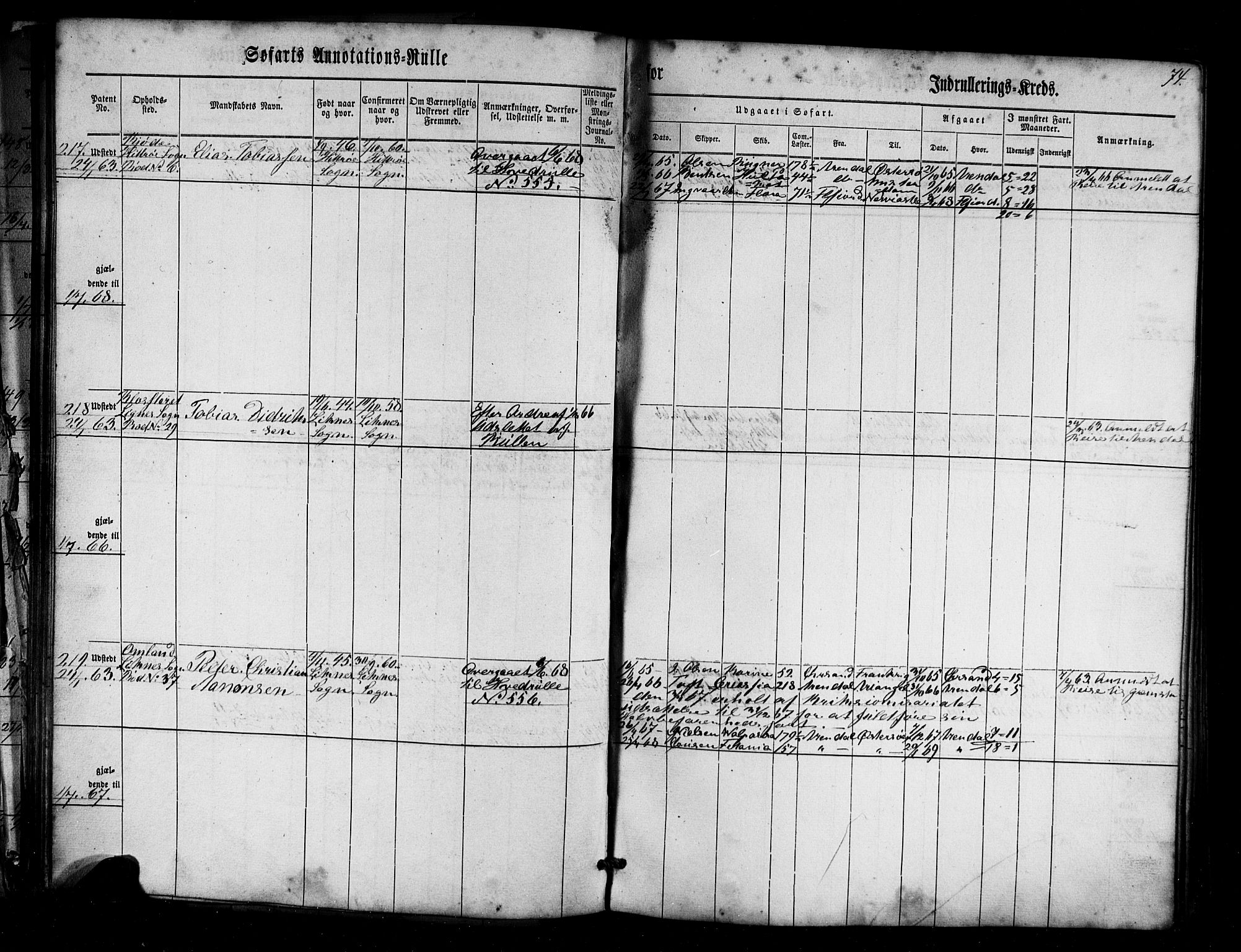 Flekkefjord mønstringskrets, AV/SAK-2031-0018/F/Fa/L0004: Annotasjonsrulle nr 1-435 med register, Æ-1, 1860-1867, s. 92