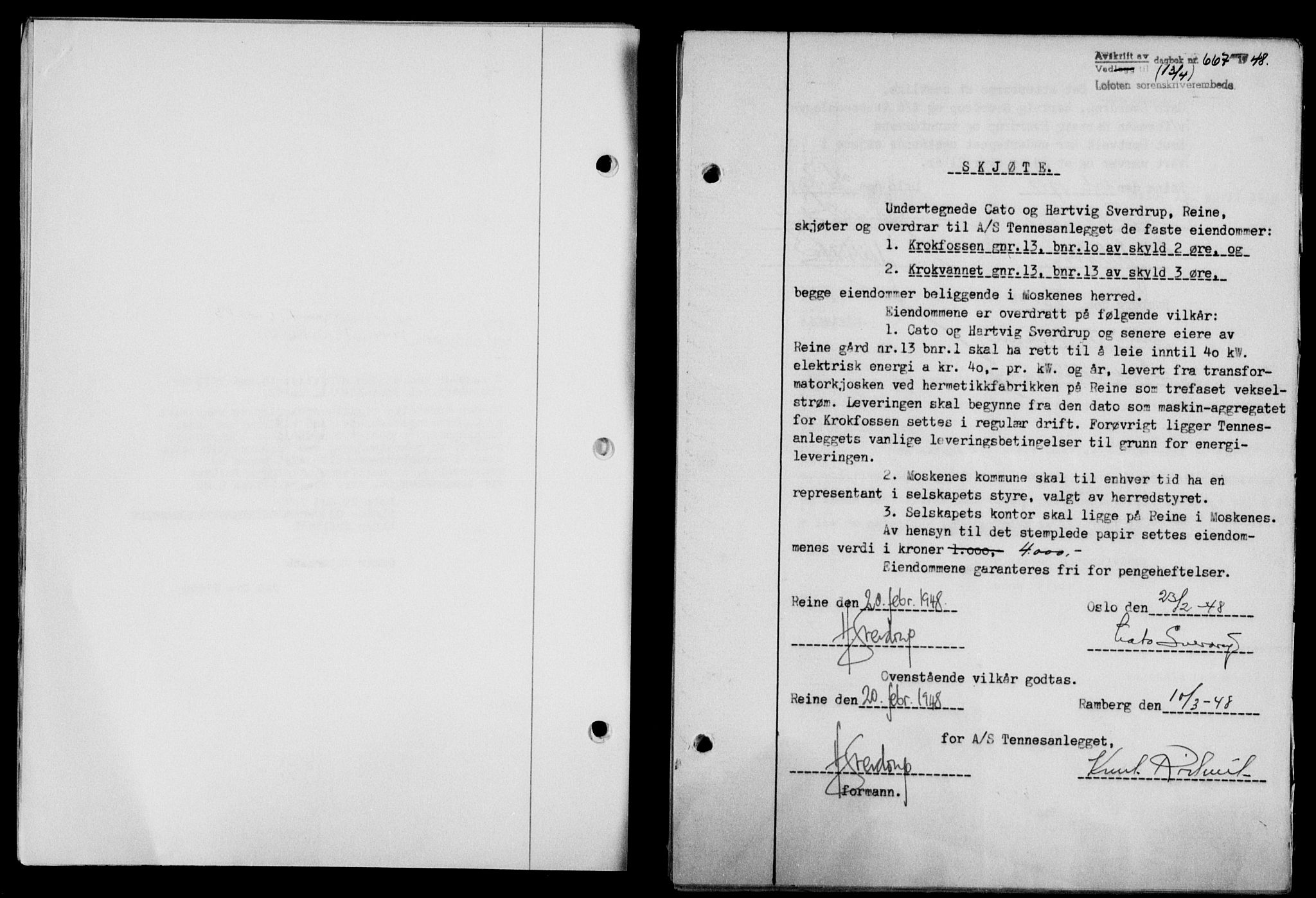 Lofoten sorenskriveri, SAT/A-0017/1/2/2C/L0018a: Pantebok nr. 18a, 1948-1948, Dagboknr: 667/1948