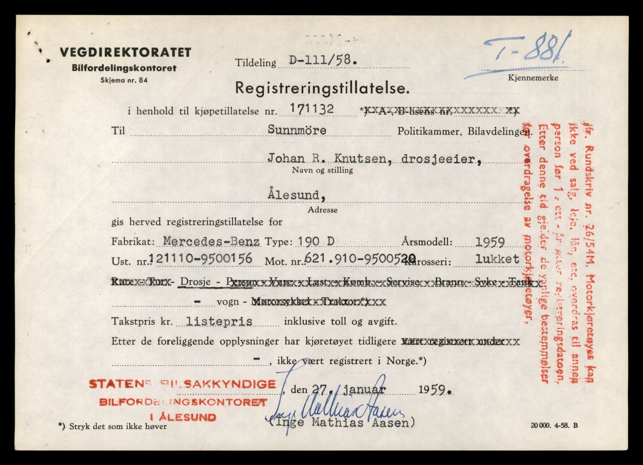 Møre og Romsdal vegkontor - Ålesund trafikkstasjon, SAT/A-4099/F/Fe/L0012: Registreringskort for kjøretøy T 1290 - T 1450, 1927-1998, s. 2290