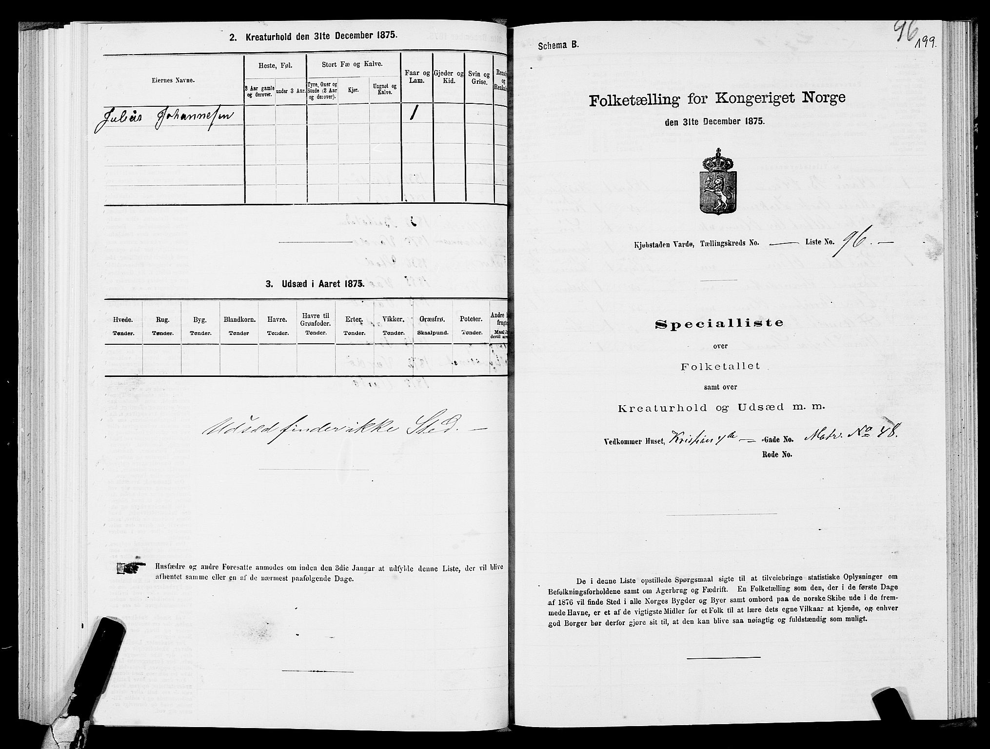 SATØ, Folketelling 1875 for 2002B Vardø prestegjeld, Vardø kjøpstad, 1875, s. 1199