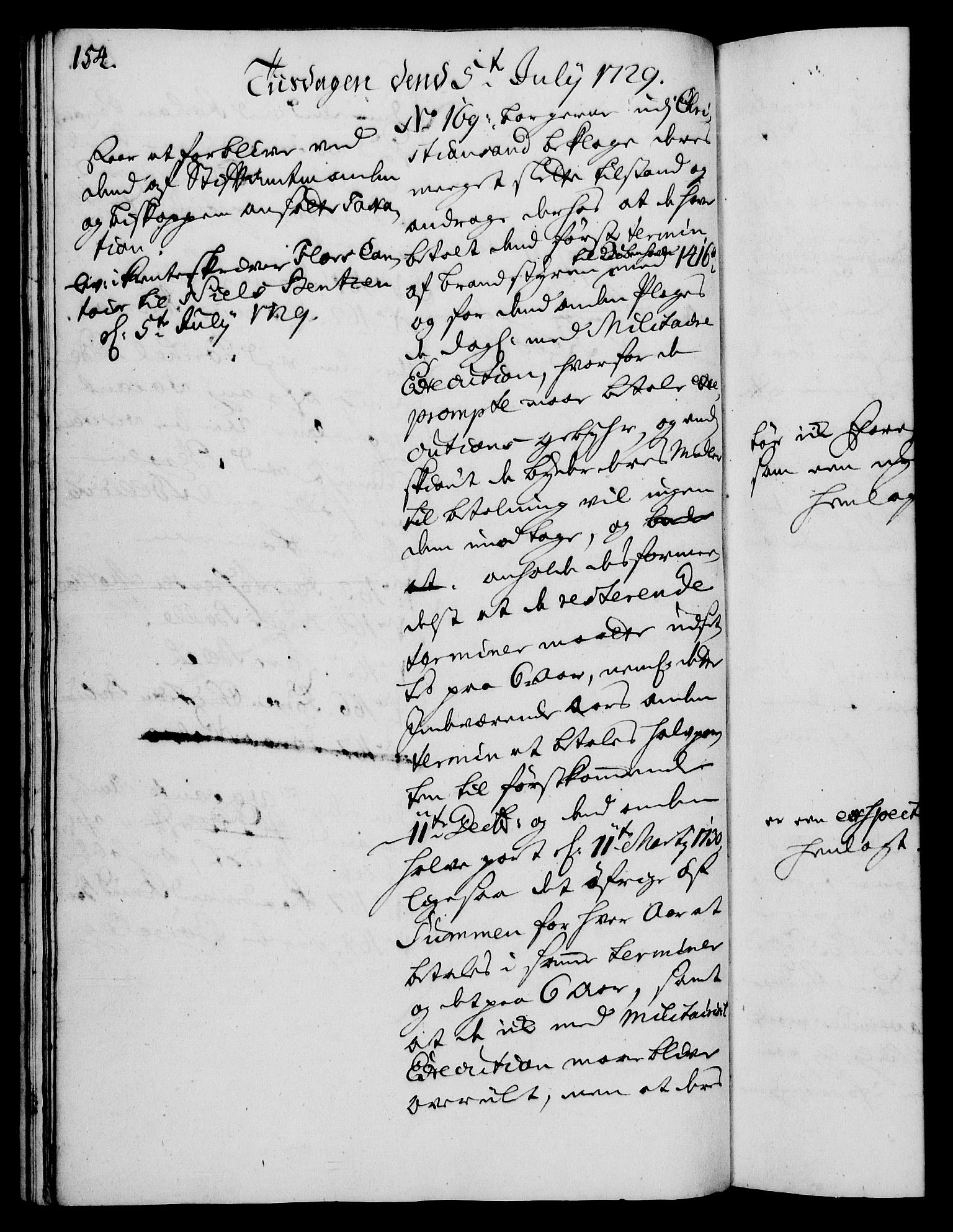 Rentekammeret, Kammerkanselliet, AV/RA-EA-3111/G/Gh/Gha/L0011: Norsk ekstraktmemorialprotokoll (merket RK 53.56), 1729, s. 154