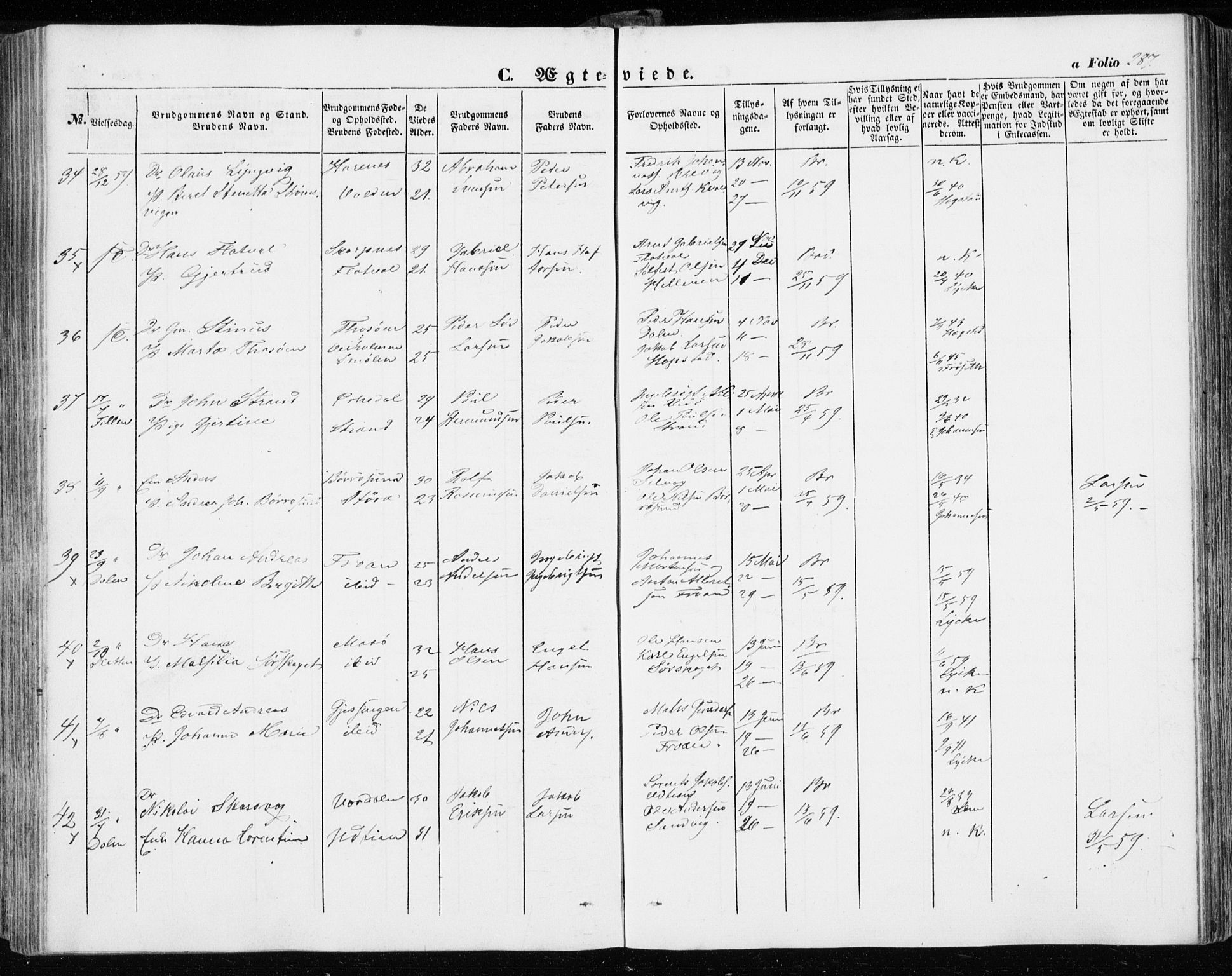 Ministerialprotokoller, klokkerbøker og fødselsregistre - Sør-Trøndelag, SAT/A-1456/634/L0530: Ministerialbok nr. 634A06, 1852-1860, s. 287