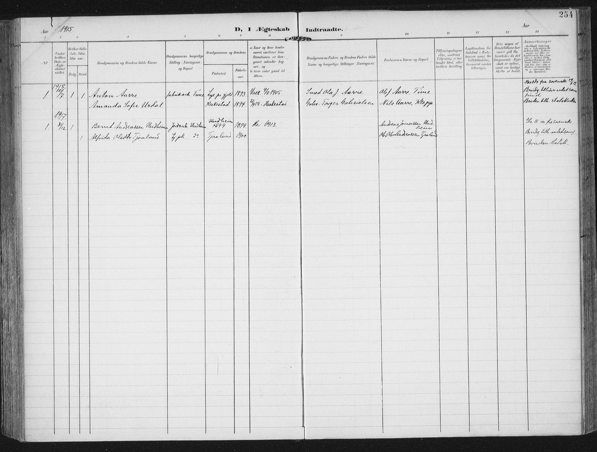 Lye sokneprestkontor, AV/SAST-A-101794/002/A/L0001: Ministerialbok nr. A 12, 1904-1920, s. 254