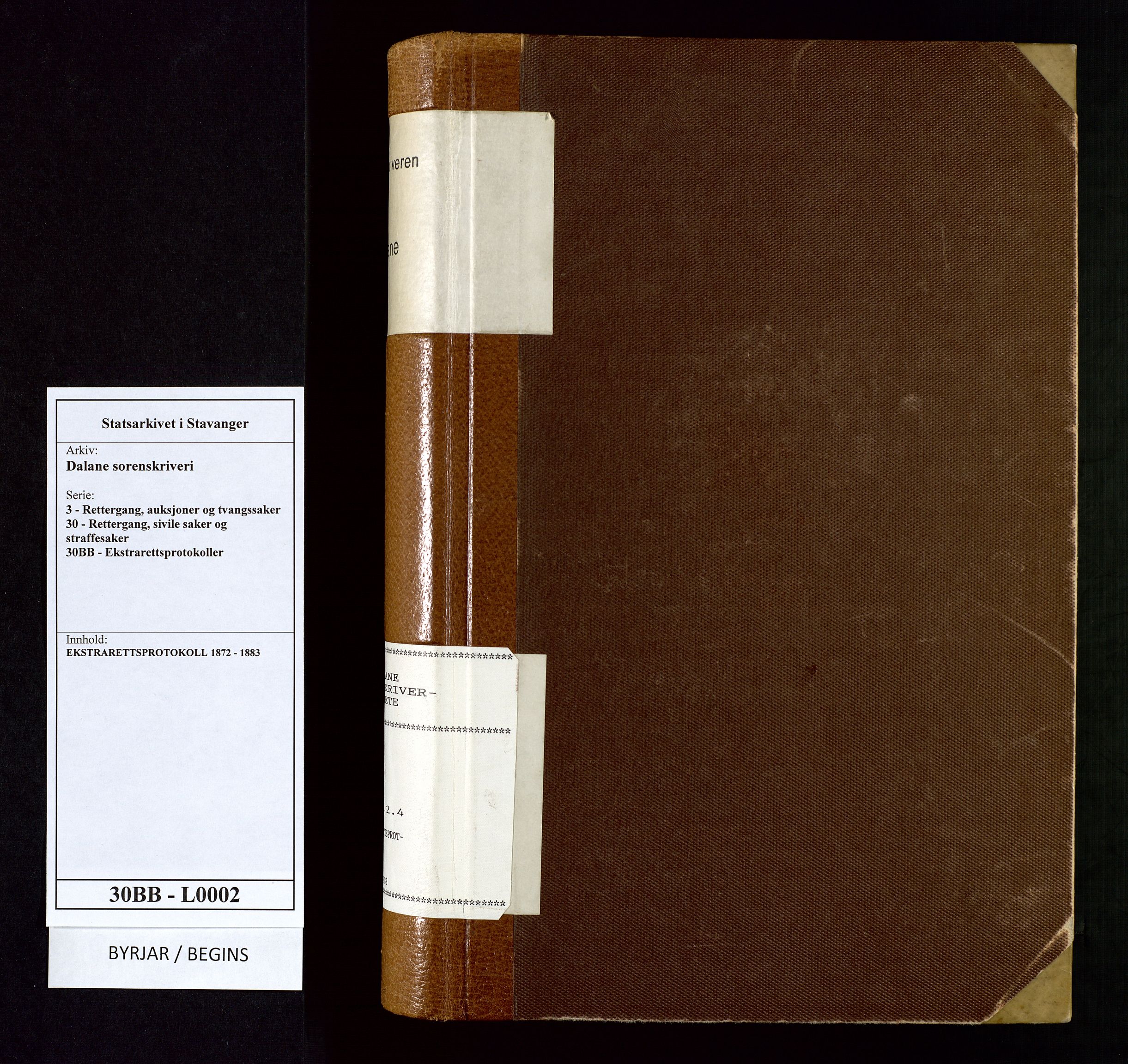 Dalane sorenskriveri, SAST/A-100309/001/3/30/30BB/L0002: EKSTRARETTSPROTOKOLL, 1872-1883