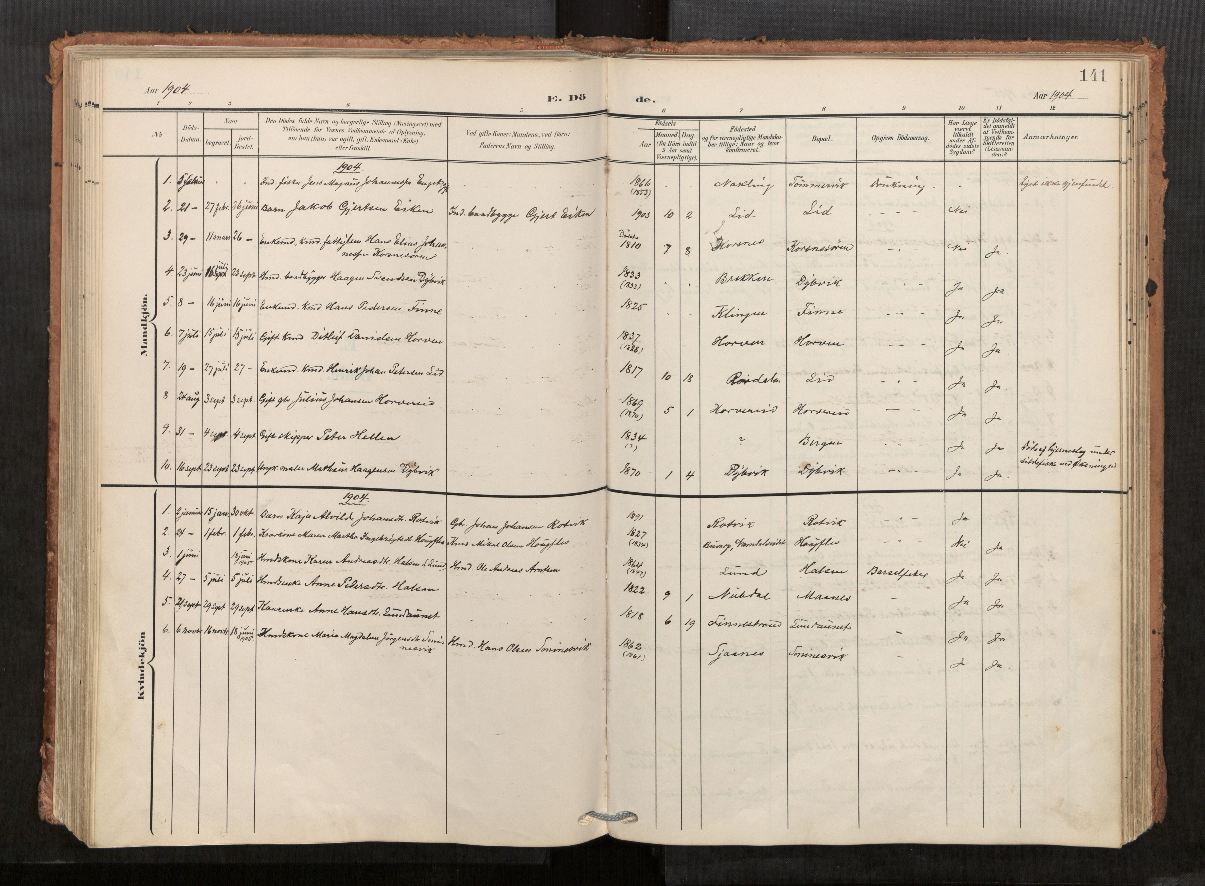 Kolvereid sokneprestkontor, AV/SAT-A-1171/H/Ha/Haa/L0001: Ministerialbok nr. 1, 1903-1922, s. 141