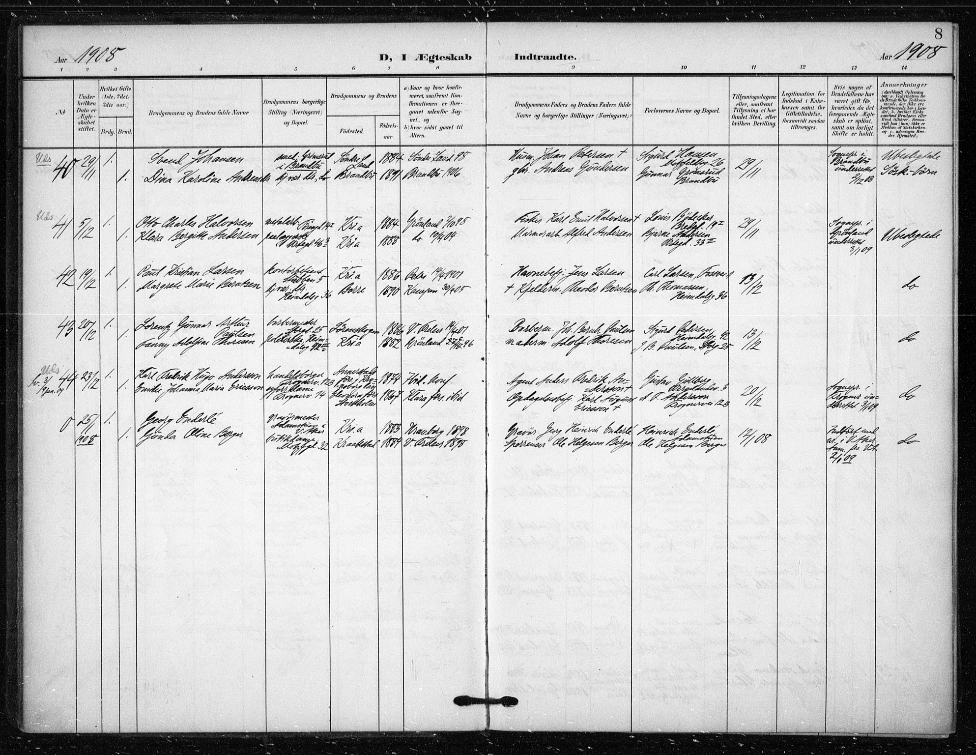 Tøyen prestekontor Kirkebøker, AV/SAO-A-10167a/F/Fa/L0002: Ministerialbok nr. I 2, 1907-1916, s. 8