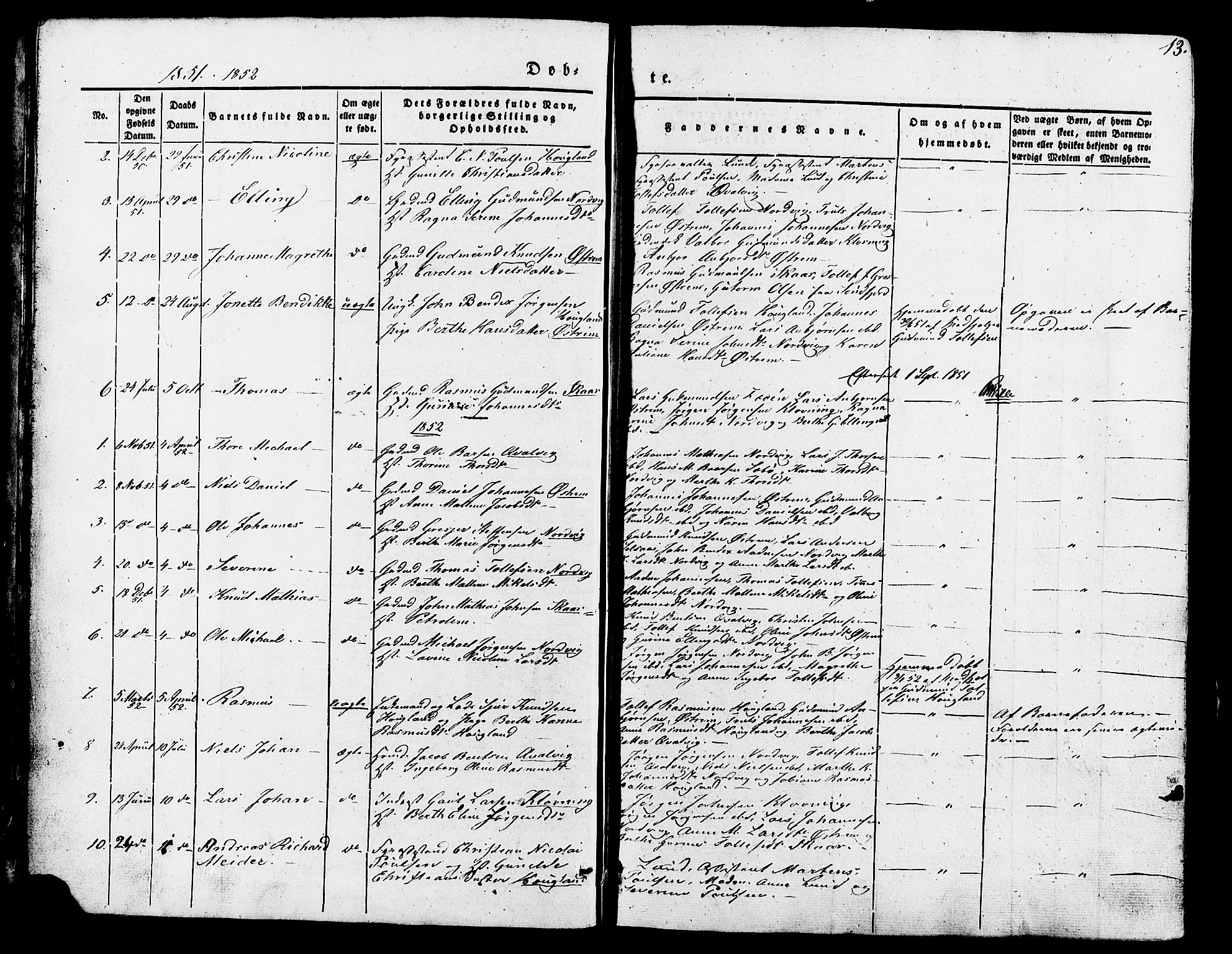 Torvastad sokneprestkontor, SAST/A -101857/H/Ha/Haa/L0007: Ministerialbok nr. A 7, 1838-1882, s. 13