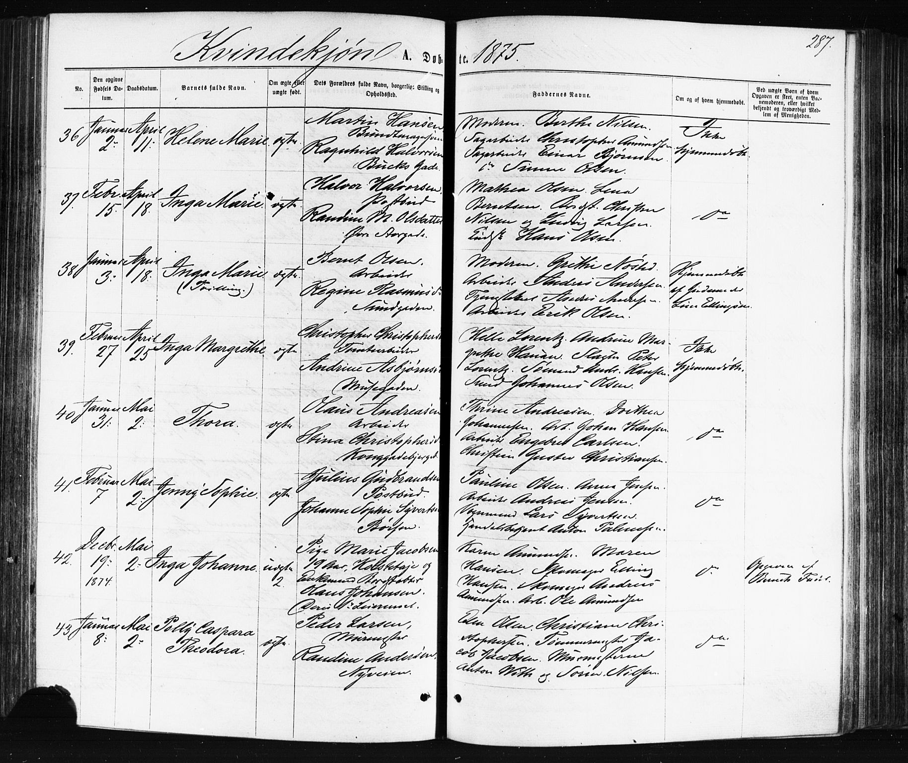 Bragernes kirkebøker, AV/SAKO-A-6/F/Fb/L0004: Ministerialbok nr. II 4, 1869-1875, s. 287