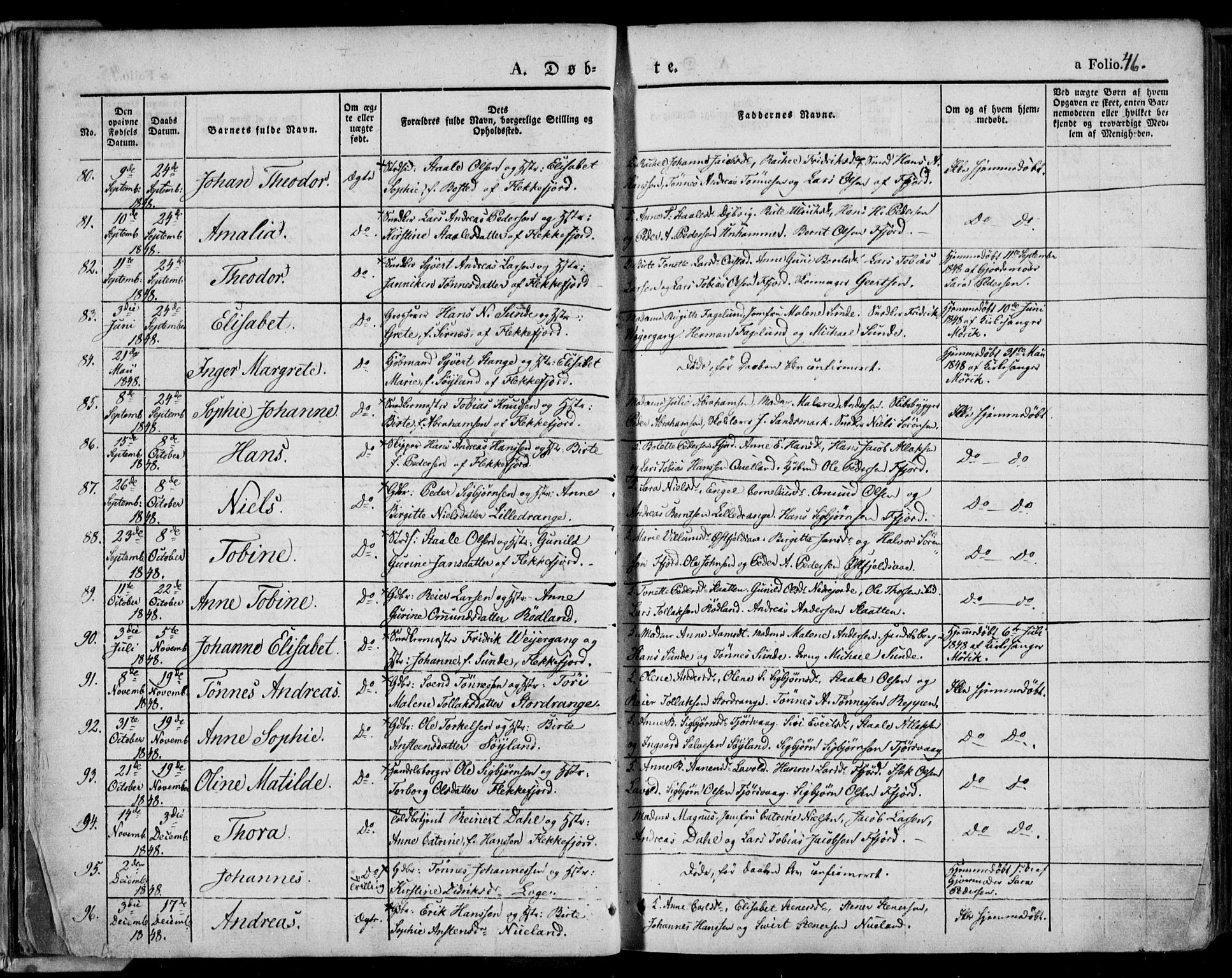 Flekkefjord sokneprestkontor, AV/SAK-1111-0012/F/Fa/Fac/L0004: Ministerialbok nr. A 4, 1841-1849, s. 46