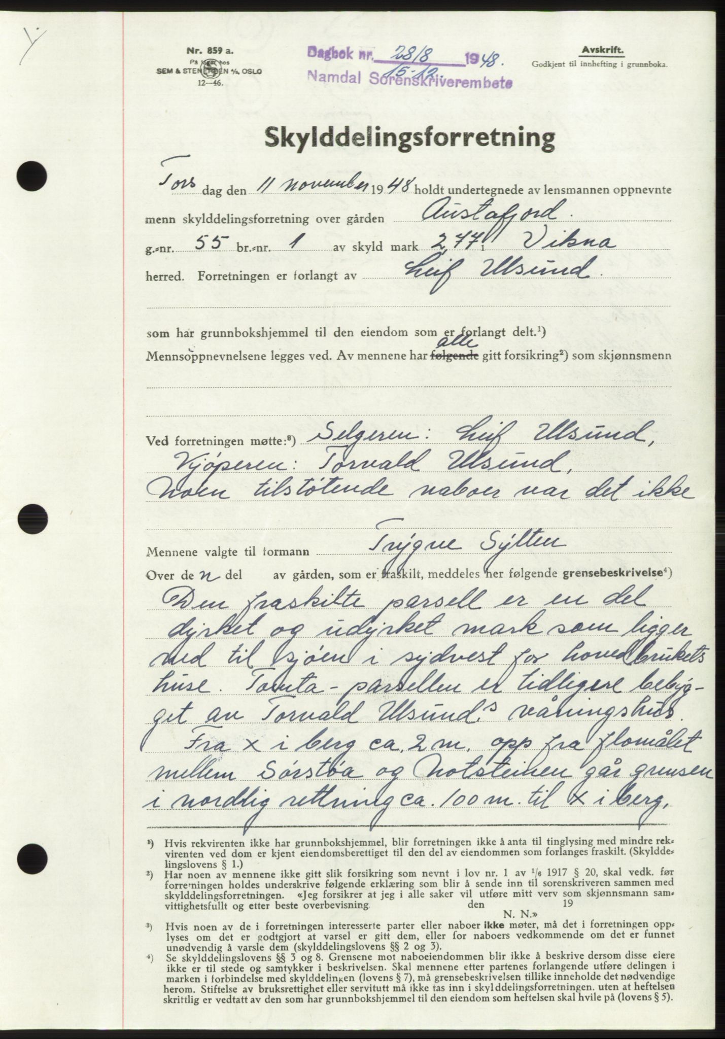 Namdal sorenskriveri, SAT/A-4133/1/2/2C: Pantebok nr. -, 1948-1948, Dagboknr: 2818/1948