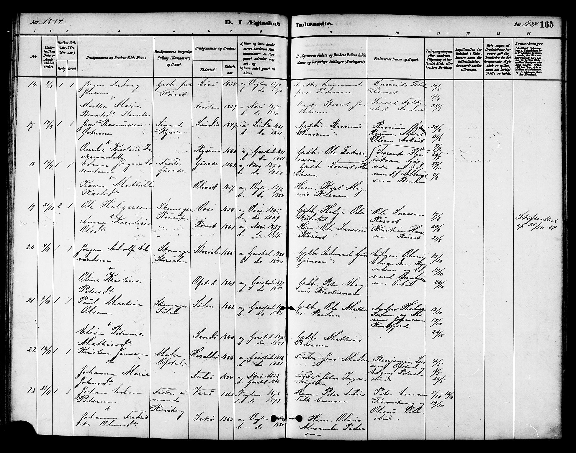 Ministerialprotokoller, klokkerbøker og fødselsregistre - Nord-Trøndelag, SAT/A-1458/786/L0686: Ministerialbok nr. 786A02, 1880-1887, s. 165