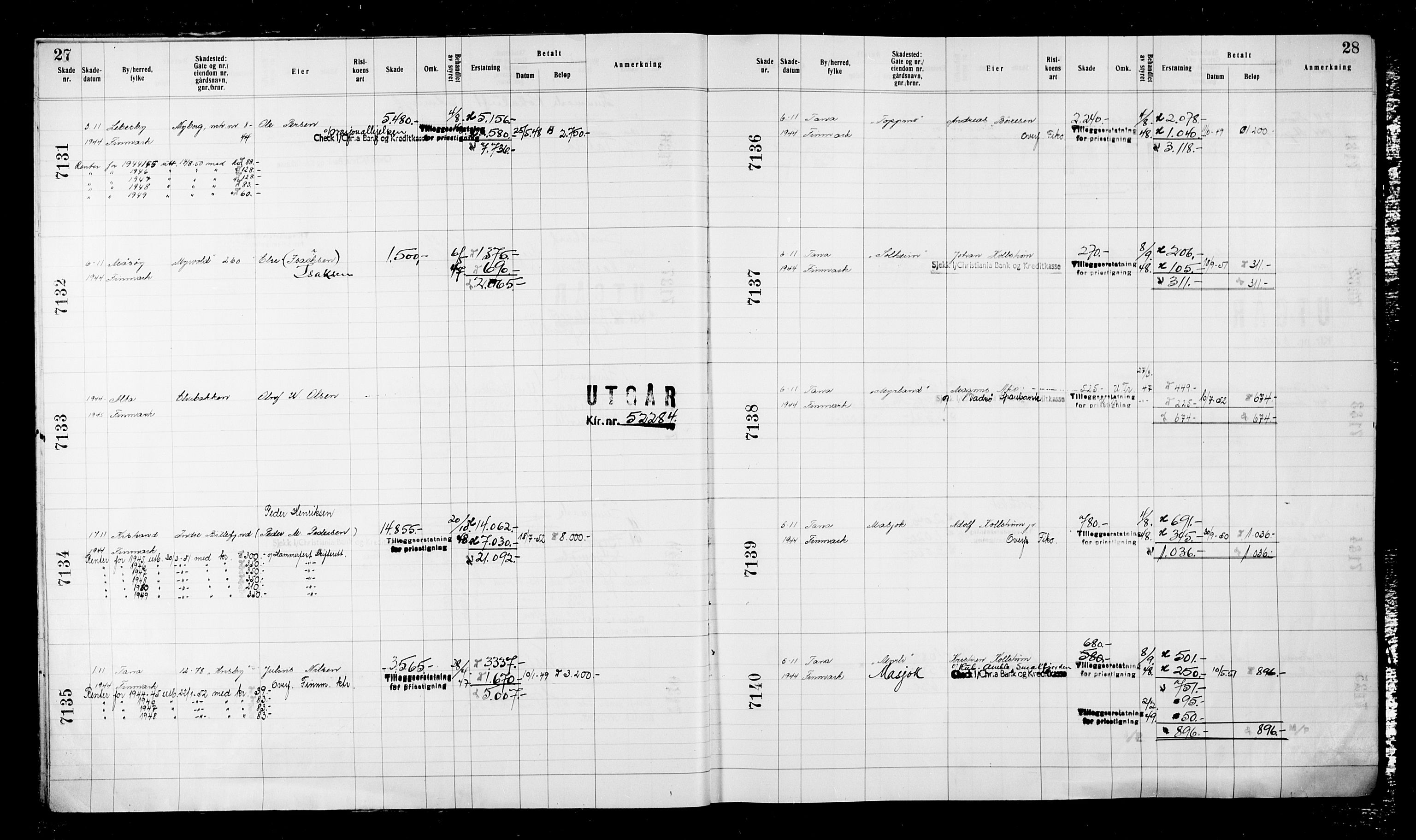Krigsskadetrygdene for bygninger og løsøre, RA/S-1548/V/L0043: Bygning, ikke trygdet., 1940-1945, s. 27-28